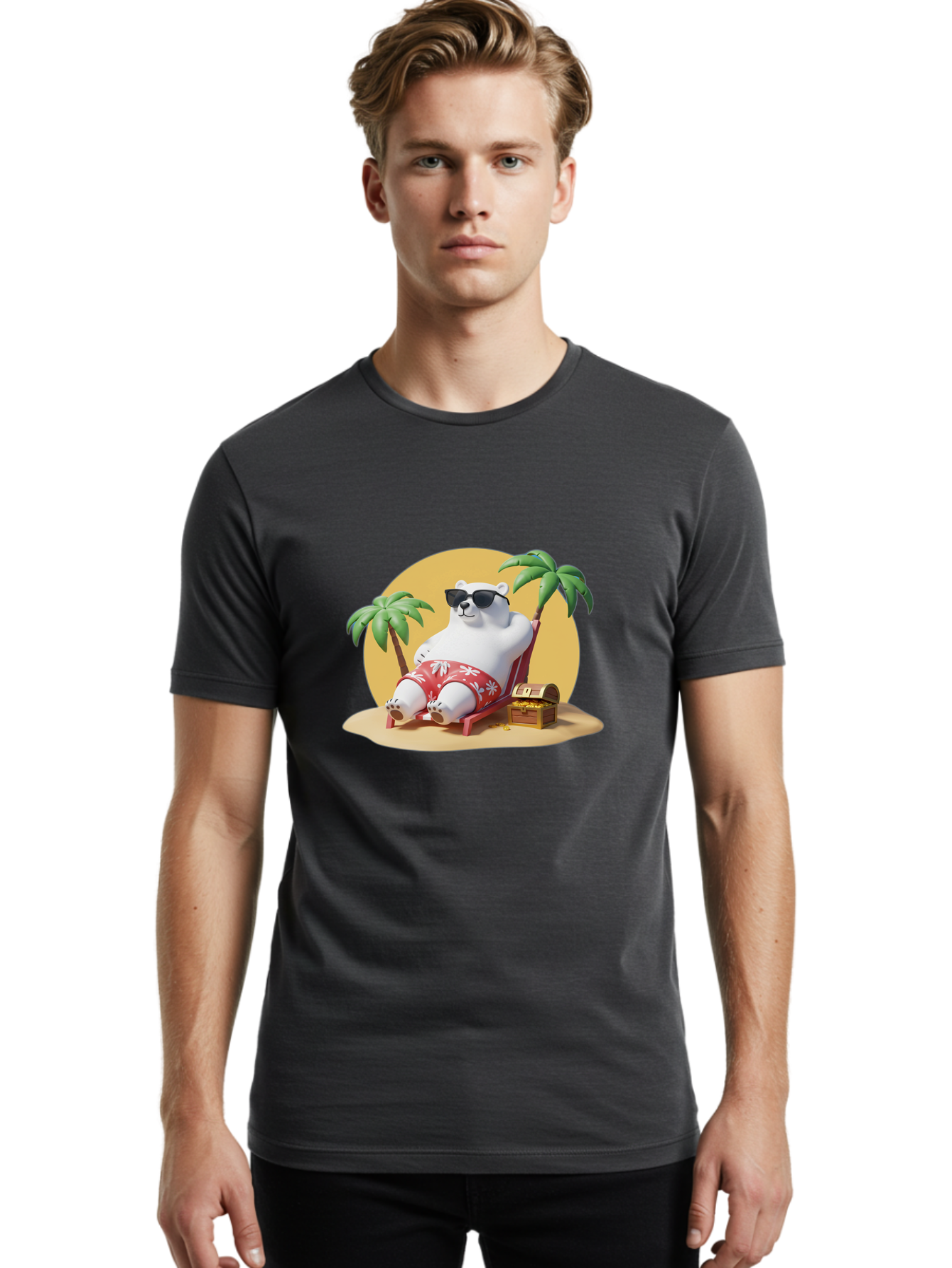 Polar-Bear-On-Beach Men'S Graphic Tee, 100% Cotton, Comfortable Casual Summer Wear, Machine Washable, Vintage Camera, Old Camera, Antique Camera, Black Camera, Classic Photography, Photography Equipment, Nostalgic Device, Film Camera, Baf405