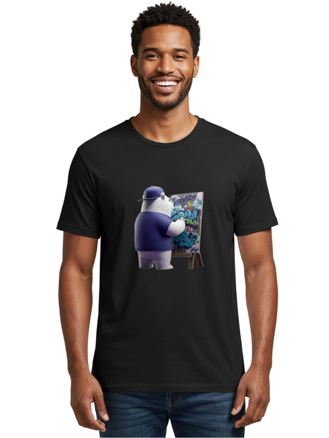 Polar-Bear-Painting-Graffiti Men'S Graphic Tee, 100% Cotton, Comfortable Casual Summer Wear, Machine Washable, Vintage Camera, Old Camera, Antique Camera, Black Camera, Classic Photography, Photography Equipment, Nostalgic Device, Film Camera, Baf406