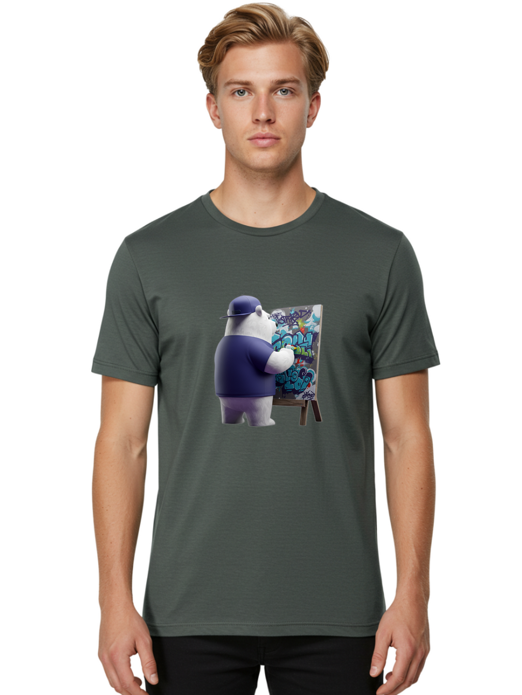Polar-Bear-Painting-Graffiti Men'S Graphic Tee, 100% Cotton, Comfortable Casual Summer Wear, Machine Washable, Vintage Camera, Old Camera, Antique Camera, Black Camera, Classic Photography, Photography Equipment, Nostalgic Device, Film Camera, Baf406