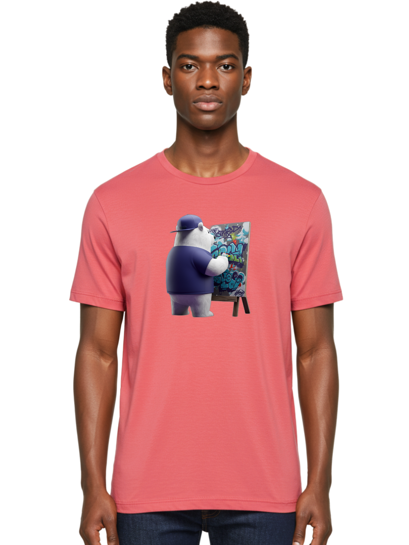 Polar-Bear-Painting-Graffiti Men'S Graphic Tee, 100% Cotton, Comfortable Casual Summer Wear, Machine Washable, Vintage Camera, Old Camera, Antique Camera, Black Camera, Classic Photography, Photography Equipment, Nostalgic Device, Film Camera, Baf406