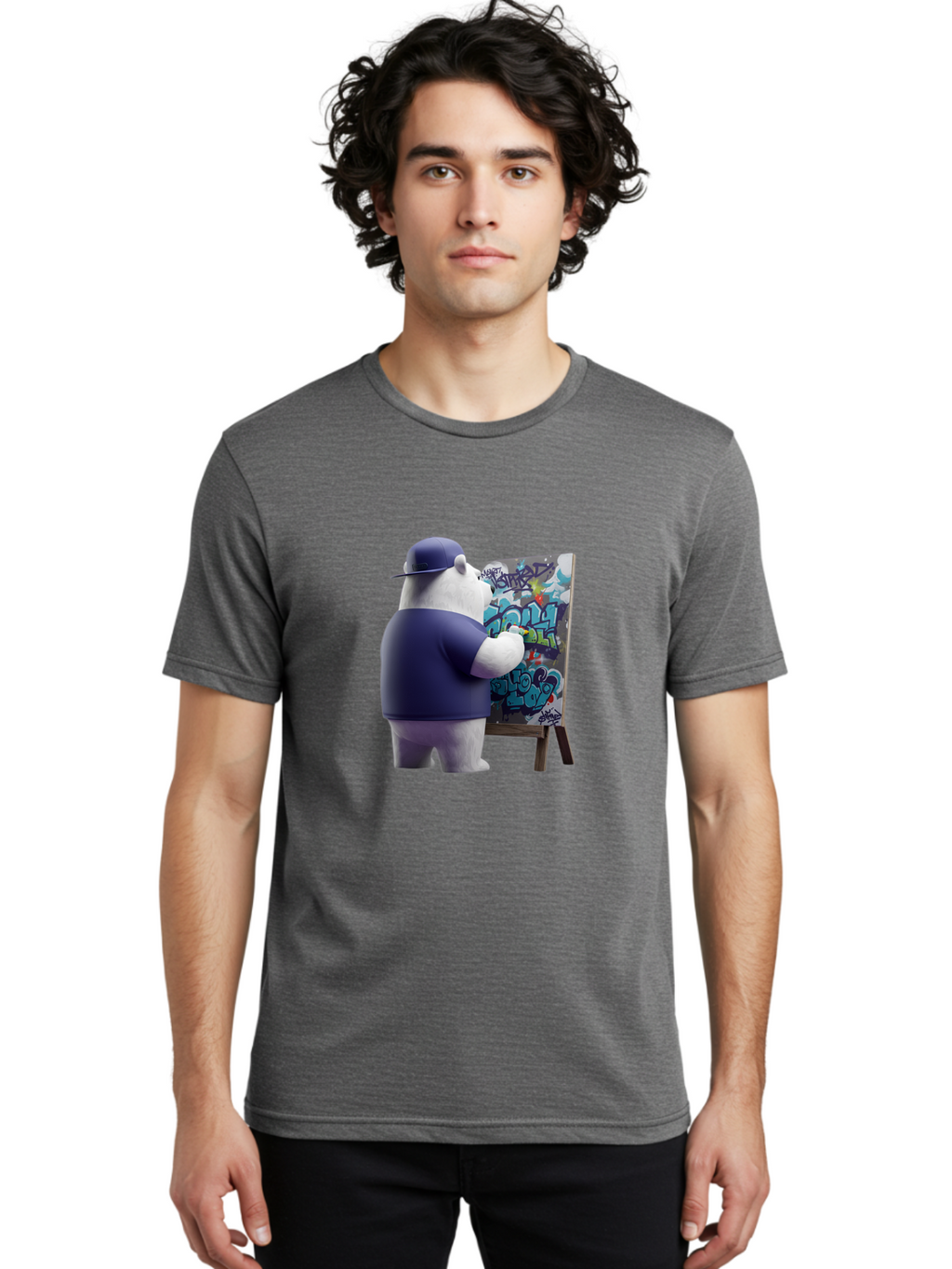 Polar-Bear-Painting-Graffiti Men'S Graphic Tee, 100% Cotton, Comfortable Casual Summer Wear, Machine Washable, Vintage Camera, Old Camera, Antique Camera, Black Camera, Classic Photography, Photography Equipment, Nostalgic Device, Film Camera, Baf406