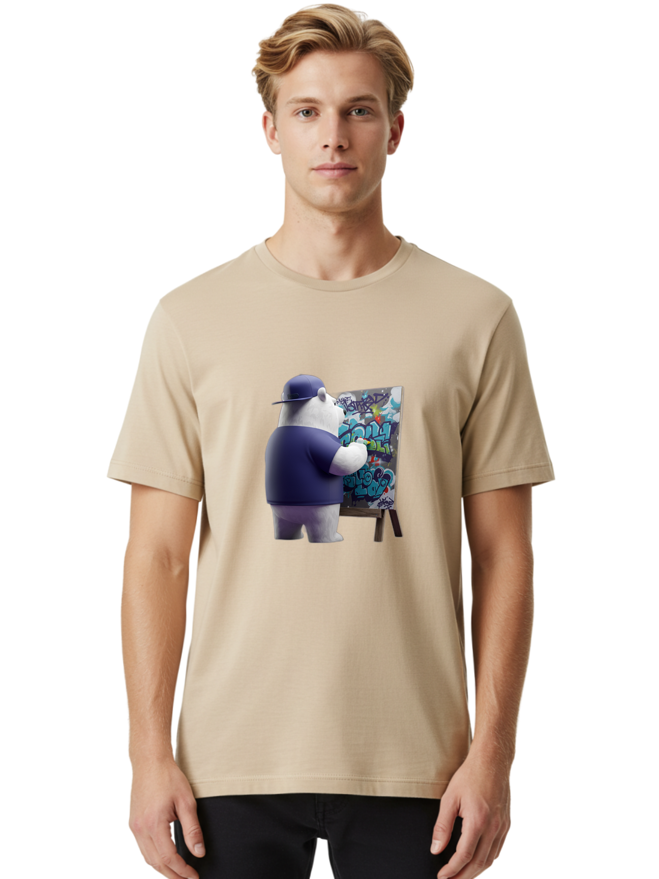 Polar-Bear-Painting-Graffiti Men'S Graphic Tee, 100% Cotton, Comfortable Casual Summer Wear, Machine Washable, Vintage Camera, Old Camera, Antique Camera, Black Camera, Classic Photography, Photography Equipment, Nostalgic Device, Film Camera, Baf406