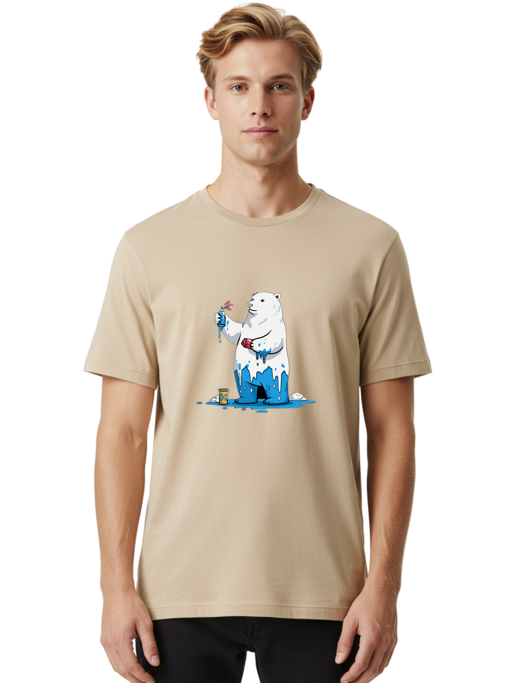 Polar-Bear-Painting Men'S Graphic Tee, 100% Cotton, Comfortable Casual Summer Wear, Machine Washable, Vintage Camera, Old Camera, Antique Camera, Black Camera, Classic Photography, Photography Equipment, Nostalgic Device, Film Camera, Baf407