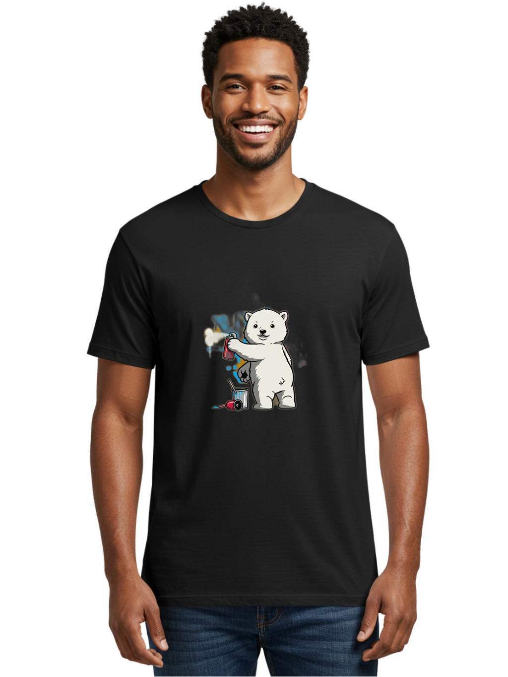 Polar-Bear-Spray-Painting-1 Men'S Graphic Tee, 100% Cotton, Comfortable Casual Summer Wear, Machine Washable, Vintage Camera, Old Camera, Antique Camera, Black Camera, Classic Photography, Photography Equipment, Nostalgic Device, Film Camera, Baf410