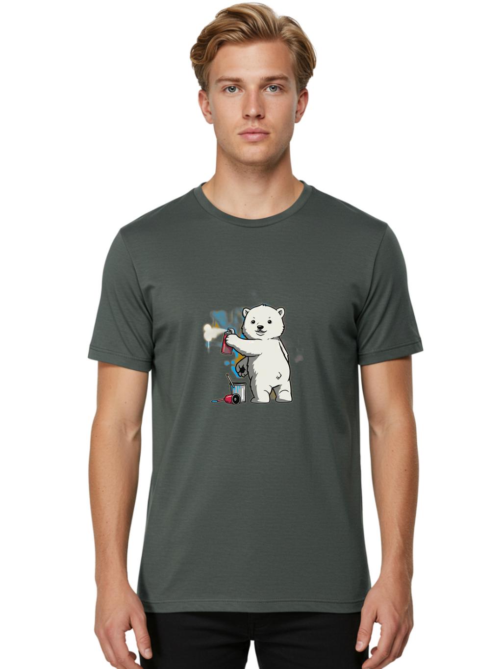 Polar-Bear-Spray-Painting-1 Men'S Graphic Tee, 100% Cotton, Comfortable Casual Summer Wear, Machine Washable, Vintage Camera, Old Camera, Antique Camera, Black Camera, Classic Photography, Photography Equipment, Nostalgic Device, Film Camera, Baf410