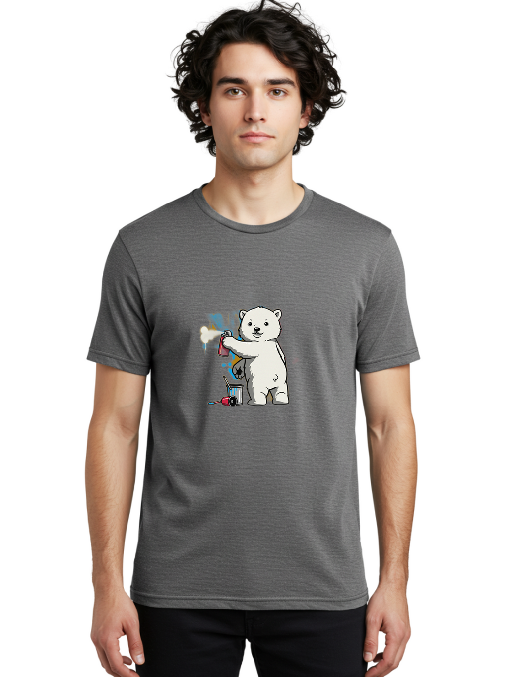 Polar-Bear-Spray-Painting-1 Men'S Graphic Tee, 100% Cotton, Comfortable Casual Summer Wear, Machine Washable, Vintage Camera, Old Camera, Antique Camera, Black Camera, Classic Photography, Photography Equipment, Nostalgic Device, Film Camera, Baf410