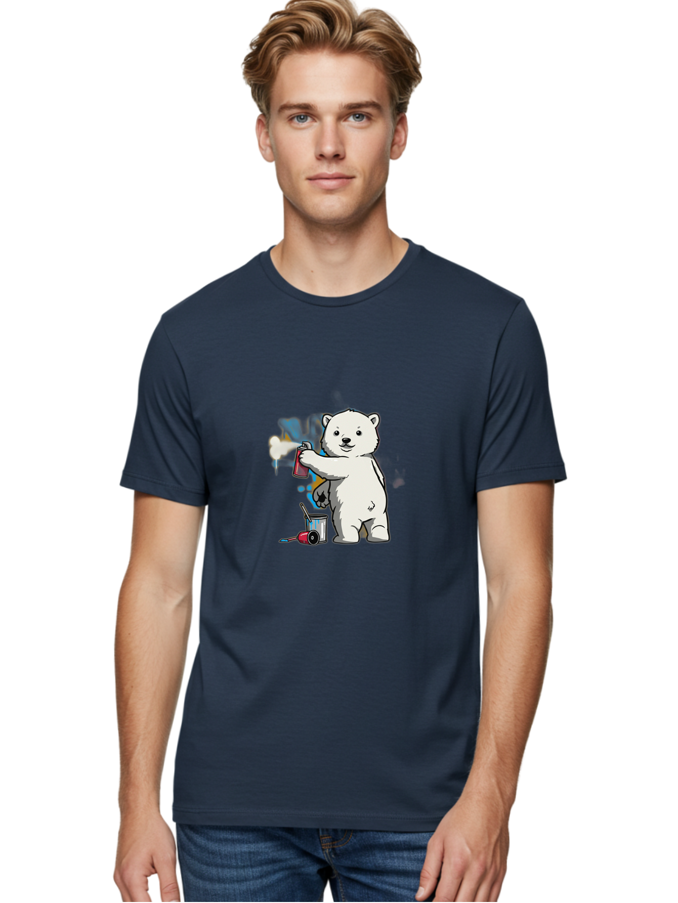 Polar-Bear-Spray-Painting-1 Men'S Graphic Tee, 100% Cotton, Comfortable Casual Summer Wear, Machine Washable, Vintage Camera, Old Camera, Antique Camera, Black Camera, Classic Photography, Photography Equipment, Nostalgic Device, Film Camera, Baf410