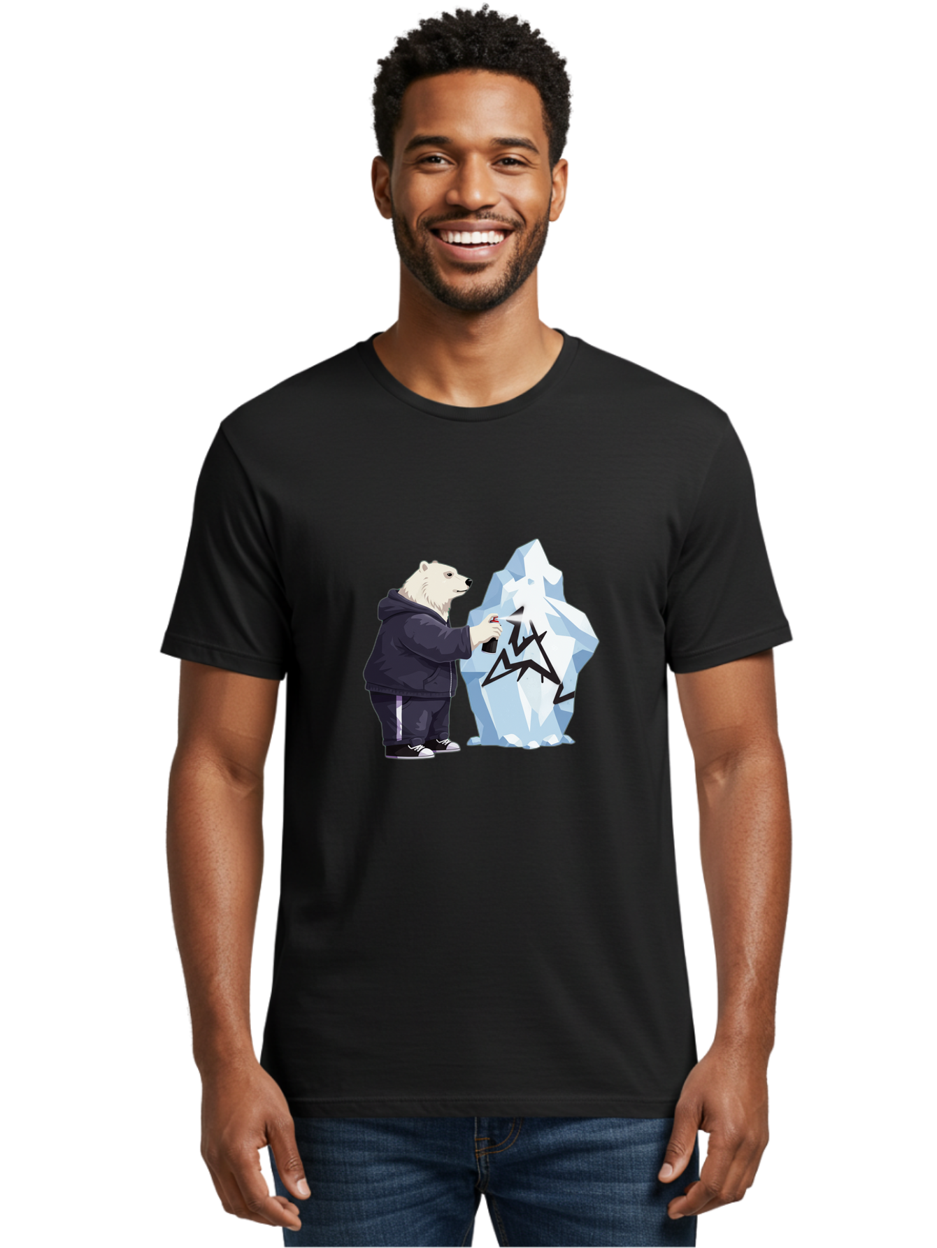 Polar-Bear-Spray-Painting-Iceberg Men'S Graphic Tee, 100% Cotton, Comfortable Casual Summer Wear, Machine Washable, Vintage Camera, Old Camera, Antique Camera, Black Camera, Classic Photography, Photography Equipment, Nostalgic Device, Baf411
