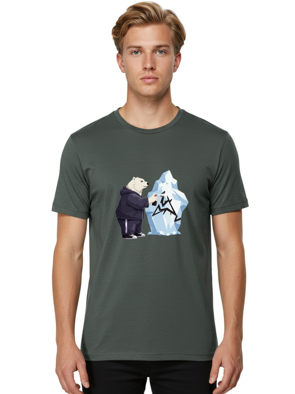 Polar-Bear-Spray-Painting-Iceberg Men'S Graphic Tee, 100% Cotton, Comfortable Casual Summer Wear, Machine Washable, Vintage Camera, Old Camera, Antique Camera, Black Camera, Classic Photography, Photography Equipment, Nostalgic Device, Baf411