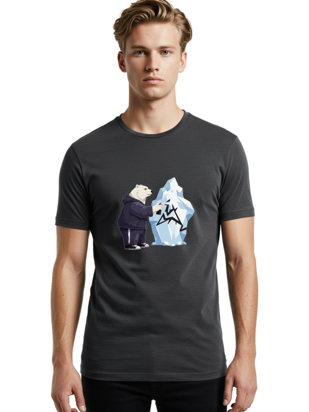 Polar-Bear-Spray-Painting-Iceberg Men'S Graphic Tee, 100% Cotton, Comfortable Casual Summer Wear, Machine Washable, Vintage Camera, Old Camera, Antique Camera, Black Camera, Classic Photography, Photography Equipment, Nostalgic Device, Baf411