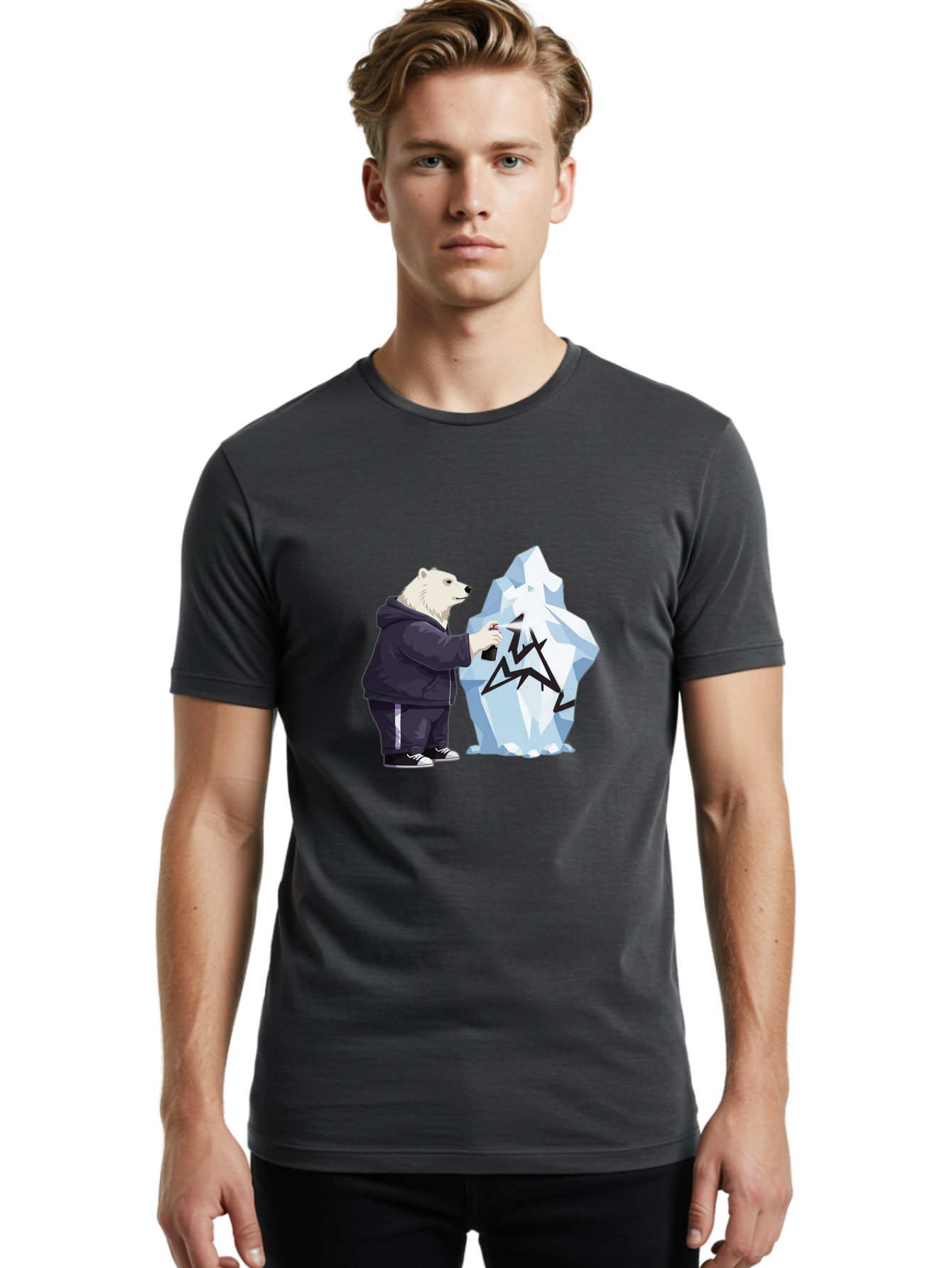 Polar-Bear-Spray-Painting-Iceberg Men'S Graphic Tee, 100% Cotton, Comfortable Casual Summer Wear, Machine Washable, Vintage Camera, Old Camera, Antique Camera, Black Camera, Classic Photography, Photography Equipment, Nostalgic Device, Baf411