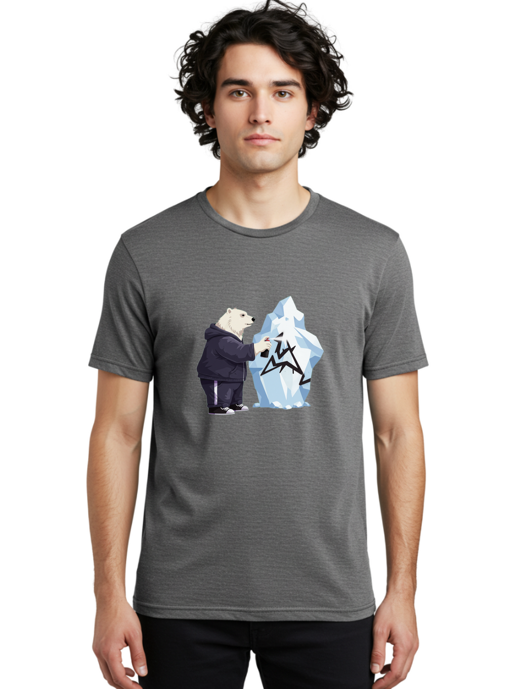 Polar-Bear-Spray-Painting-Iceberg Men'S Graphic Tee, 100% Cotton, Comfortable Casual Summer Wear, Machine Washable, Vintage Camera, Old Camera, Antique Camera, Black Camera, Classic Photography, Photography Equipment, Nostalgic Device, Baf411