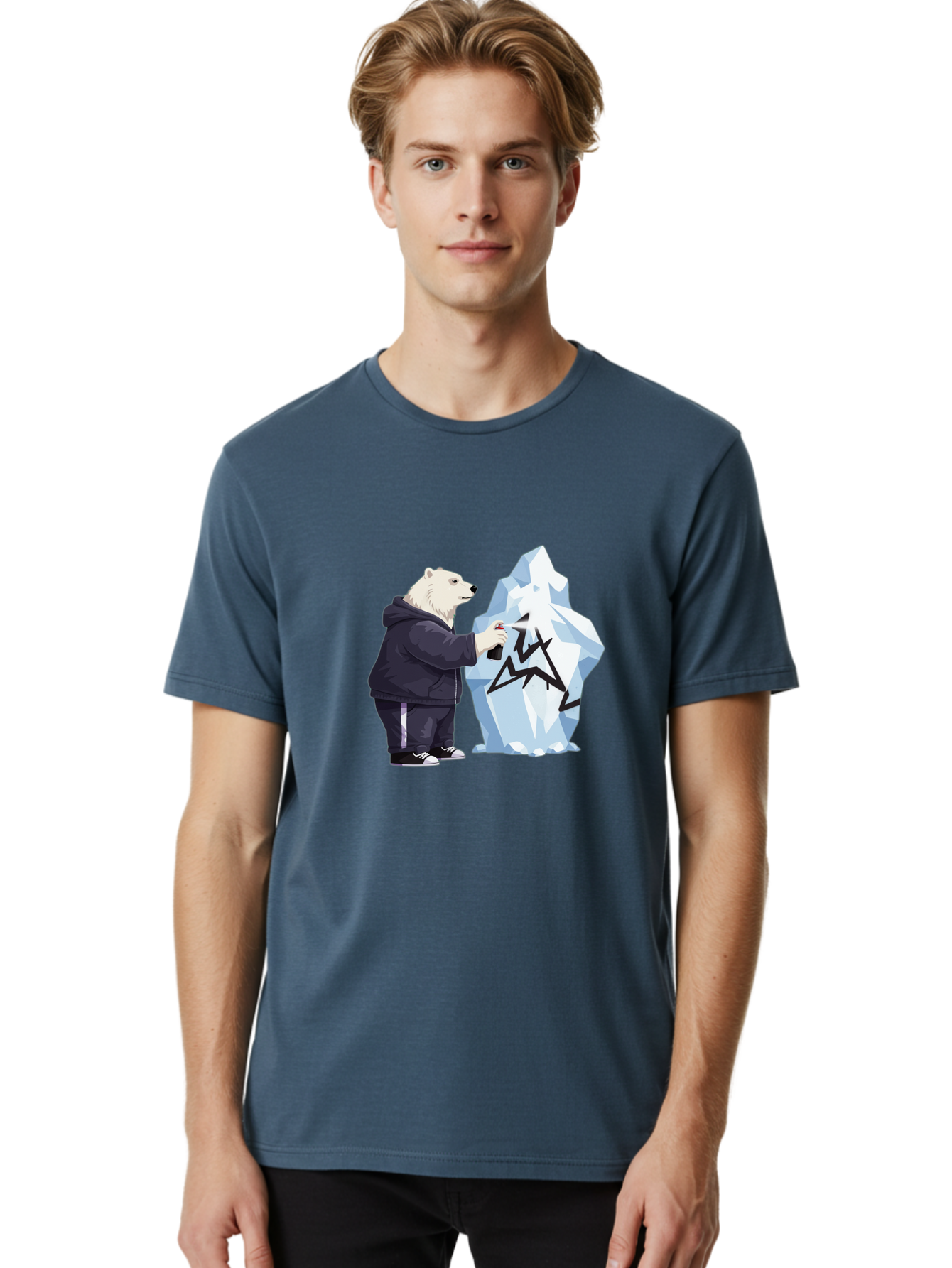 Polar-Bear-Spray-Painting-Iceberg Men'S Graphic Tee, 100% Cotton, Comfortable Casual Summer Wear, Machine Washable, Vintage Camera, Old Camera, Antique Camera, Black Camera, Classic Photography, Photography Equipment, Nostalgic Device, Baf411