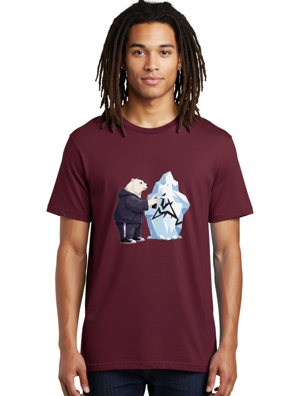 Polar-Bear-Spray-Painting-Iceberg Men'S Graphic Tee, 100% Cotton, Comfortable Casual Summer Wear, Machine Washable, Vintage Camera, Old Camera, Antique Camera, Black Camera, Classic Photography, Photography Equipment, Nostalgic Device, Baf411