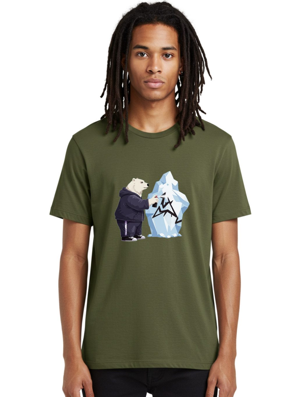 Polar-Bear-Spray-Painting-Iceberg Men'S Graphic Tee, 100% Cotton, Comfortable Casual Summer Wear, Machine Washable, Vintage Camera, Old Camera, Antique Camera, Black Camera, Classic Photography, Photography Equipment, Nostalgic Device, Baf411
