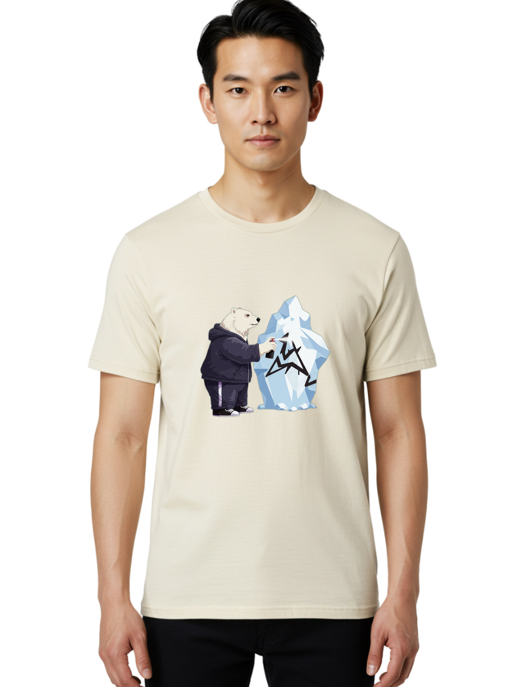 Polar-Bear-Spray-Painting-Iceberg Men'S Graphic Tee, 100% Cotton, Comfortable Casual Summer Wear, Machine Washable, Vintage Camera, Old Camera, Antique Camera, Black Camera, Classic Photography, Photography Equipment, Nostalgic Device, Baf411