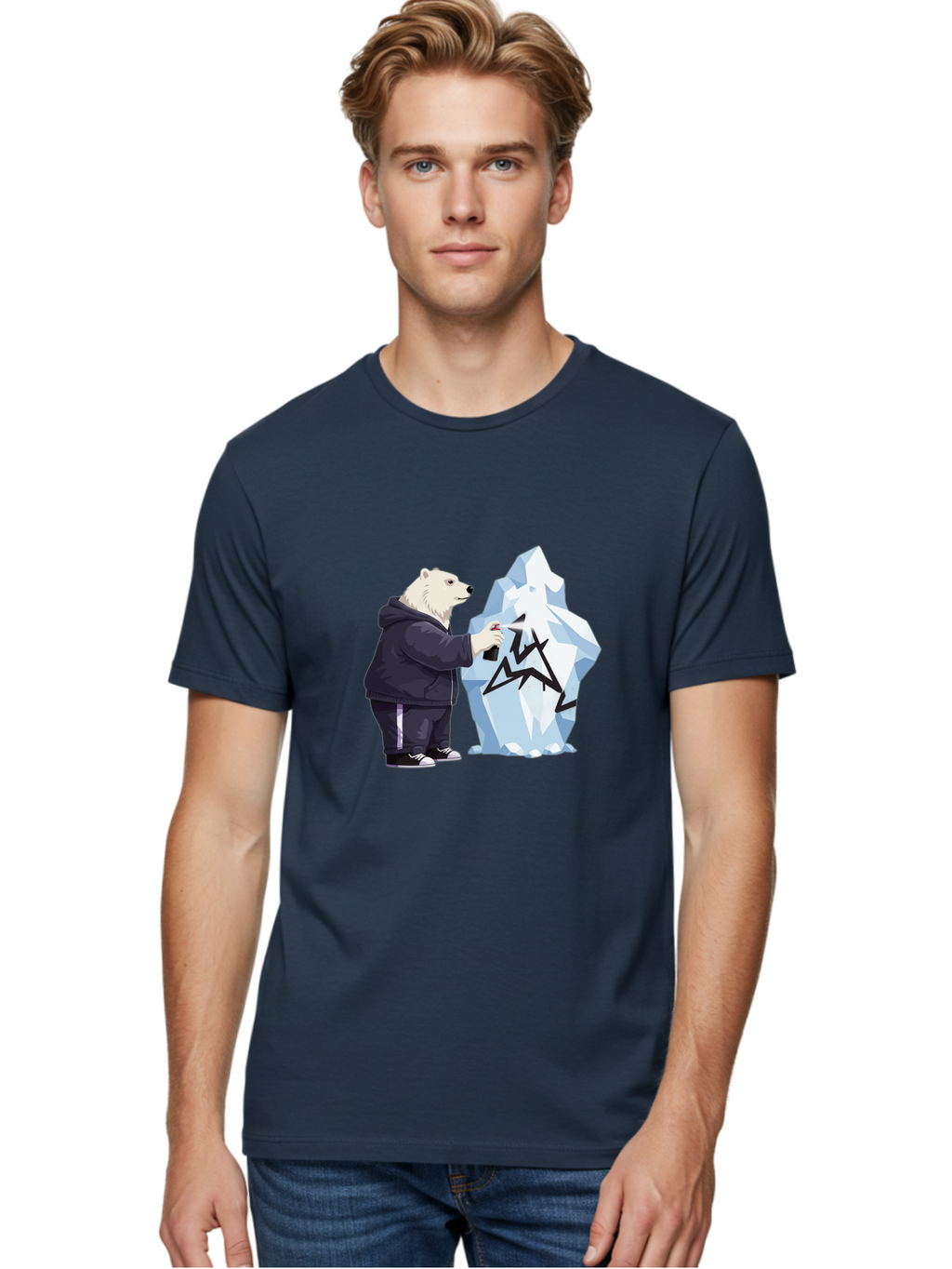 Polar-Bear-Spray-Painting-Iceberg Men'S Graphic Tee, 100% Cotton, Comfortable Casual Summer Wear, Machine Washable, Vintage Camera, Old Camera, Antique Camera, Black Camera, Classic Photography, Photography Equipment, Nostalgic Device, Baf411