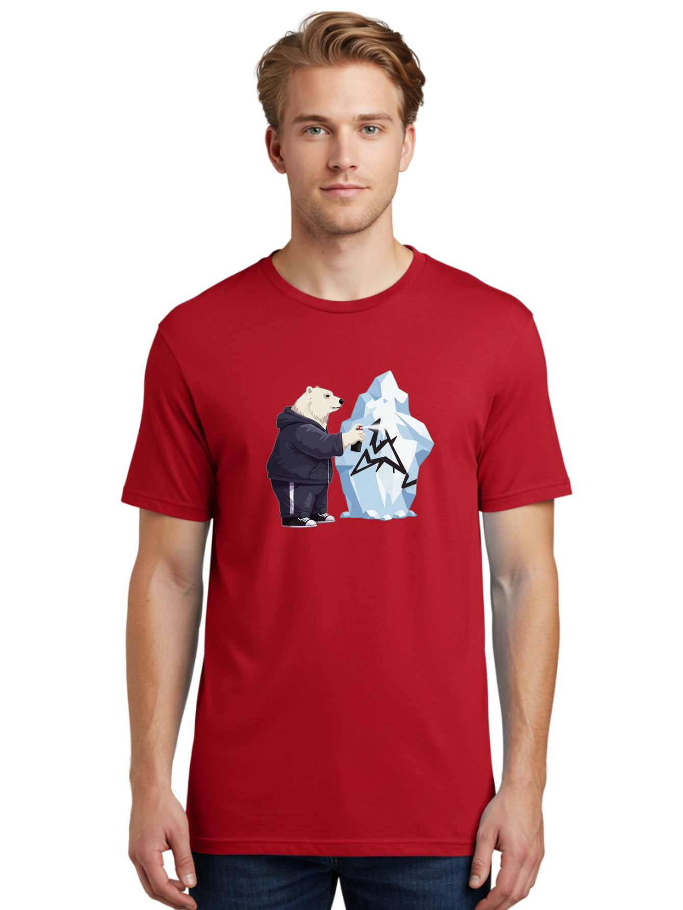 Polar-Bear-Spray-Painting-Iceberg Men'S Graphic Tee, 100% Cotton, Comfortable Casual Summer Wear, Machine Washable, Vintage Camera, Old Camera, Antique Camera, Black Camera, Classic Photography, Photography Equipment, Nostalgic Device, Baf411