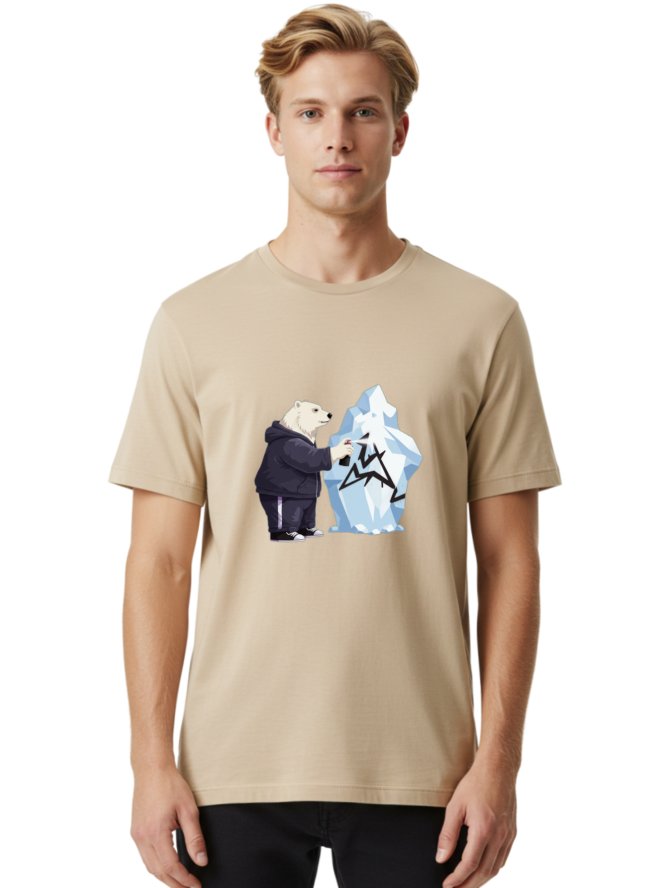 Polar-Bear-Spray-Painting-Iceberg Men'S Graphic Tee, 100% Cotton, Comfortable Casual Summer Wear, Machine Washable, Vintage Camera, Old Camera, Antique Camera, Black Camera, Classic Photography, Photography Equipment, Nostalgic Device, Baf411
