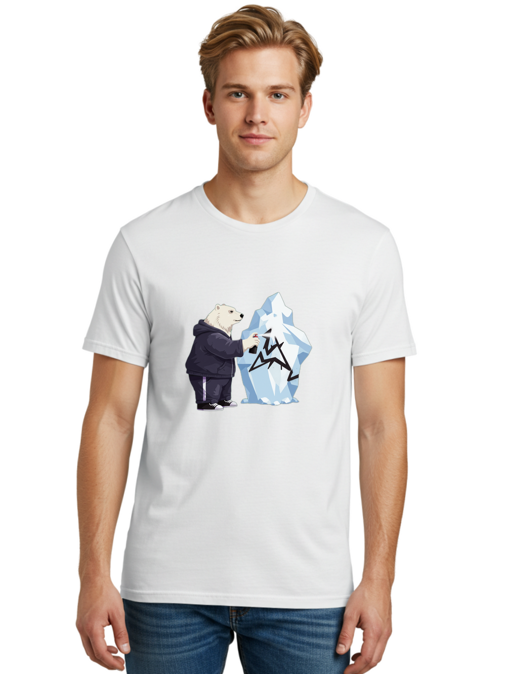 Polar-Bear-Spray-Painting-Iceberg Men'S Graphic Tee, 100% Cotton, Comfortable Casual Summer Wear, Machine Washable, Vintage Camera, Old Camera, Antique Camera, Black Camera, Classic Photography, Photography Equipment, Nostalgic Device, Baf411
