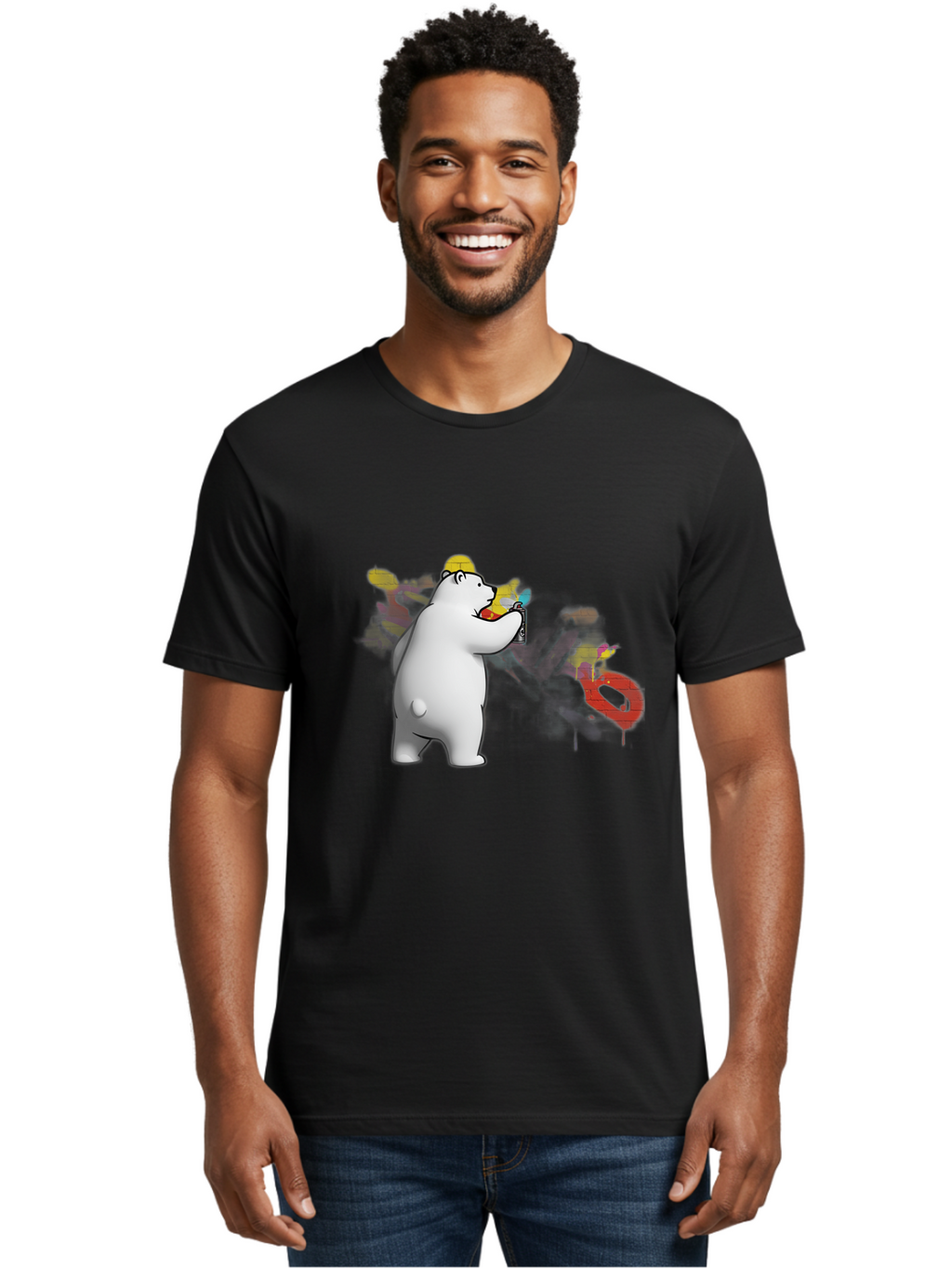 Polar-Bear-Spray-Painting Men'S Graphic Tee, 100% Cotton, Comfortable Casual Summer Wear, Machine Washable, Vintage Camera, Old Camera, Antique Camera, Black Camera, Classic Photography, Photography Equipment, Nostalgic Device, Film Camera, Baf412