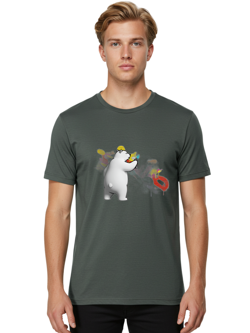 Polar-Bear-Spray-Painting Men'S Graphic Tee, 100% Cotton, Comfortable Casual Summer Wear, Machine Washable, Vintage Camera, Old Camera, Antique Camera, Black Camera, Classic Photography, Photography Equipment, Nostalgic Device, Film Camera, Baf412