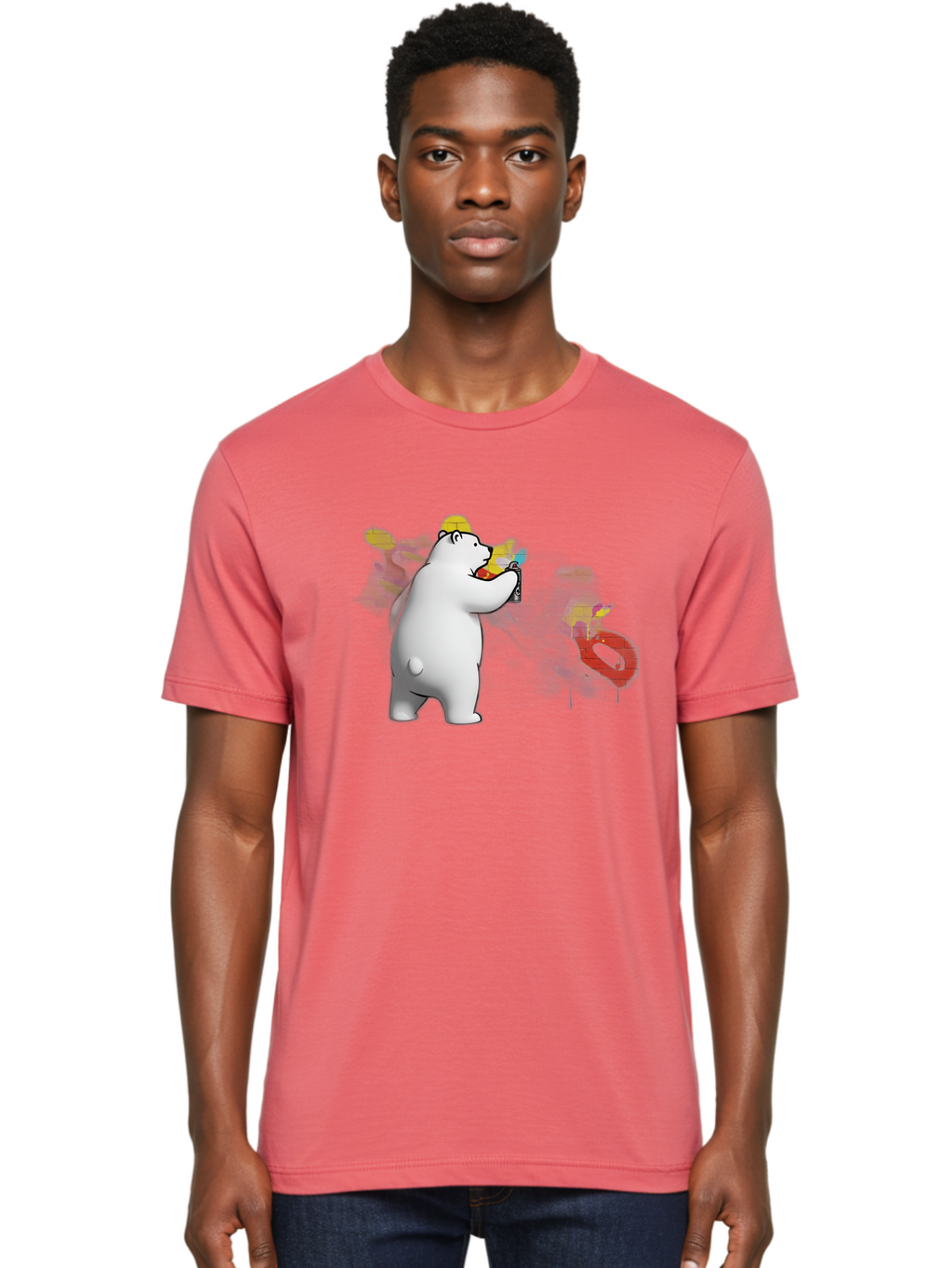 Polar-Bear-Spray-Painting Men'S Graphic Tee, 100% Cotton, Comfortable Casual Summer Wear, Machine Washable, Vintage Camera, Old Camera, Antique Camera, Black Camera, Classic Photography, Photography Equipment, Nostalgic Device, Film Camera, Baf412