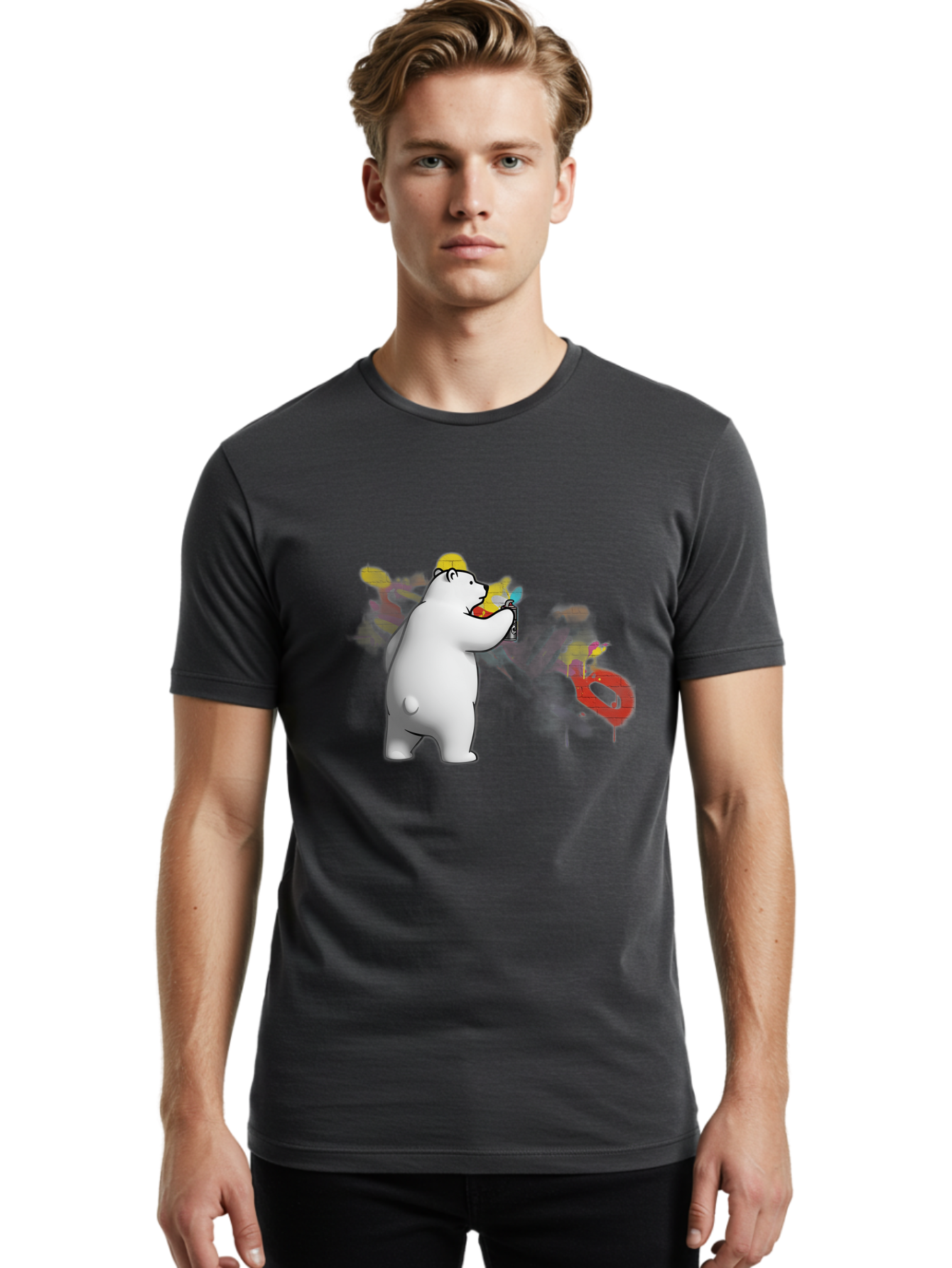 Polar-Bear-Spray-Painting Men'S Graphic Tee, 100% Cotton, Comfortable Casual Summer Wear, Machine Washable, Vintage Camera, Old Camera, Antique Camera, Black Camera, Classic Photography, Photography Equipment, Nostalgic Device, Film Camera, Baf412