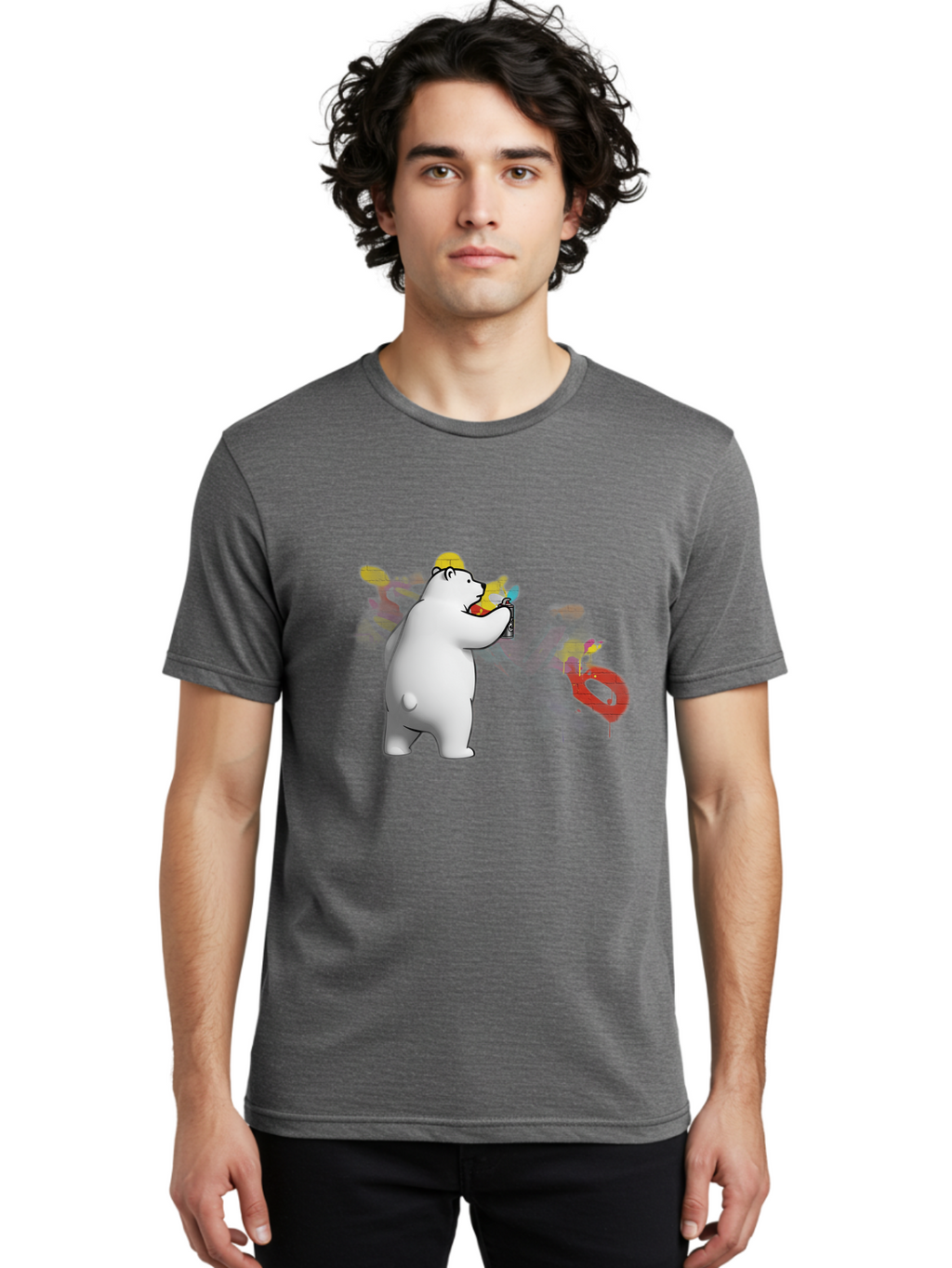 Polar-Bear-Spray-Painting Men'S Graphic Tee, 100% Cotton, Comfortable Casual Summer Wear, Machine Washable, Vintage Camera, Old Camera, Antique Camera, Black Camera, Classic Photography, Photography Equipment, Nostalgic Device, Film Camera, Baf412