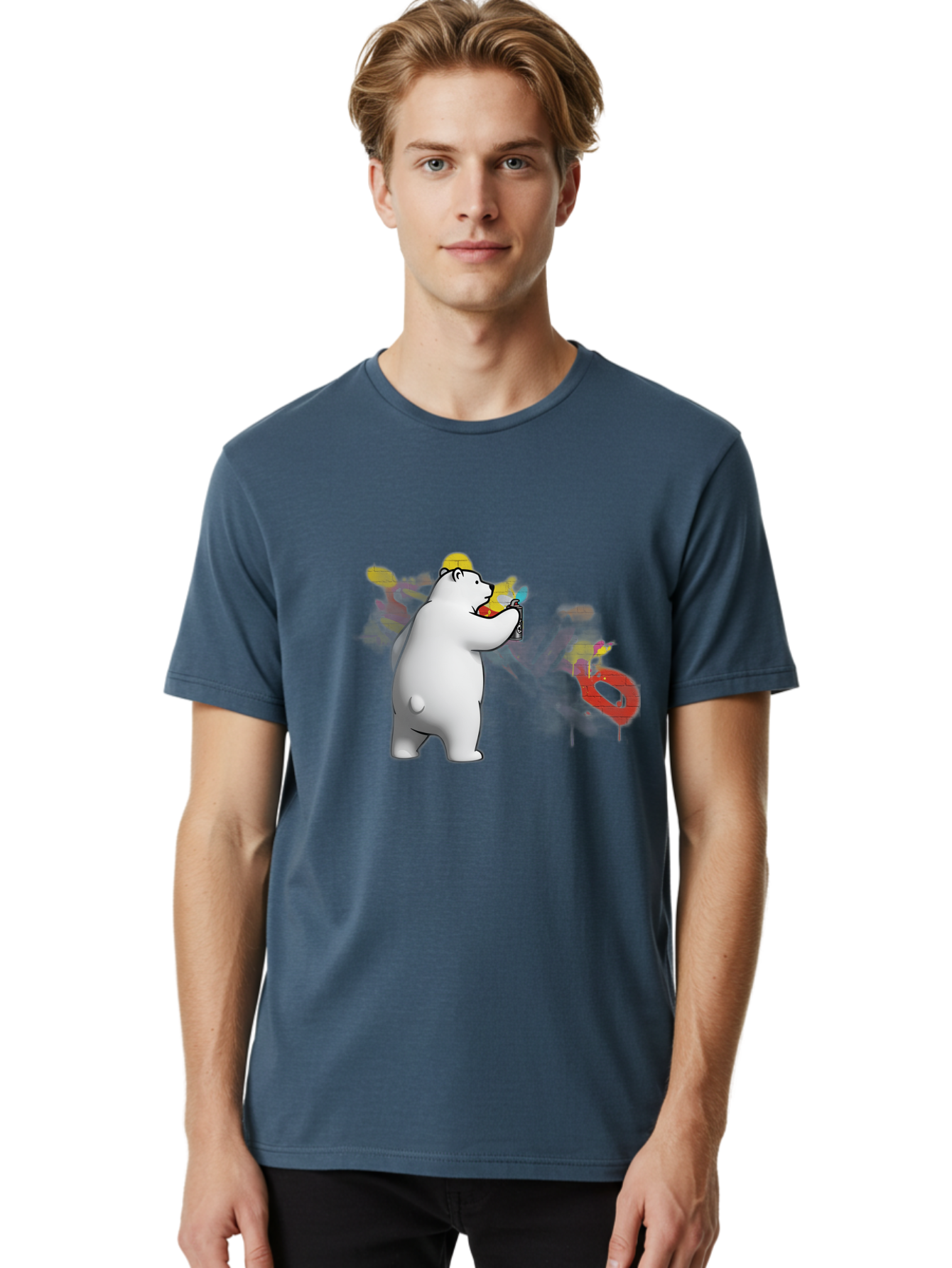 Polar-Bear-Spray-Painting Men'S Graphic Tee, 100% Cotton, Comfortable Casual Summer Wear, Machine Washable, Vintage Camera, Old Camera, Antique Camera, Black Camera, Classic Photography, Photography Equipment, Nostalgic Device, Film Camera, Baf412