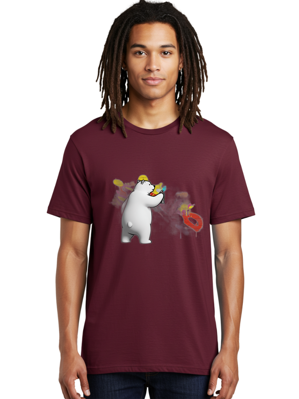 Polar-Bear-Spray-Painting Men'S Graphic Tee, 100% Cotton, Comfortable Casual Summer Wear, Machine Washable, Vintage Camera, Old Camera, Antique Camera, Black Camera, Classic Photography, Photography Equipment, Nostalgic Device, Film Camera, Baf412