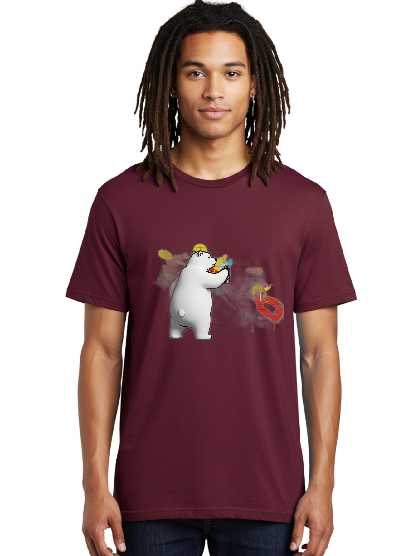 Polar-Bear-Spray-Painting Men'S Graphic Tee, 100% Cotton, Comfortable Casual Summer Wear, Machine Washable, Vintage Camera, Old Camera, Antique Camera, Black Camera, Classic Photography, Photography Equipment, Nostalgic Device, Film Camera, Baf412
