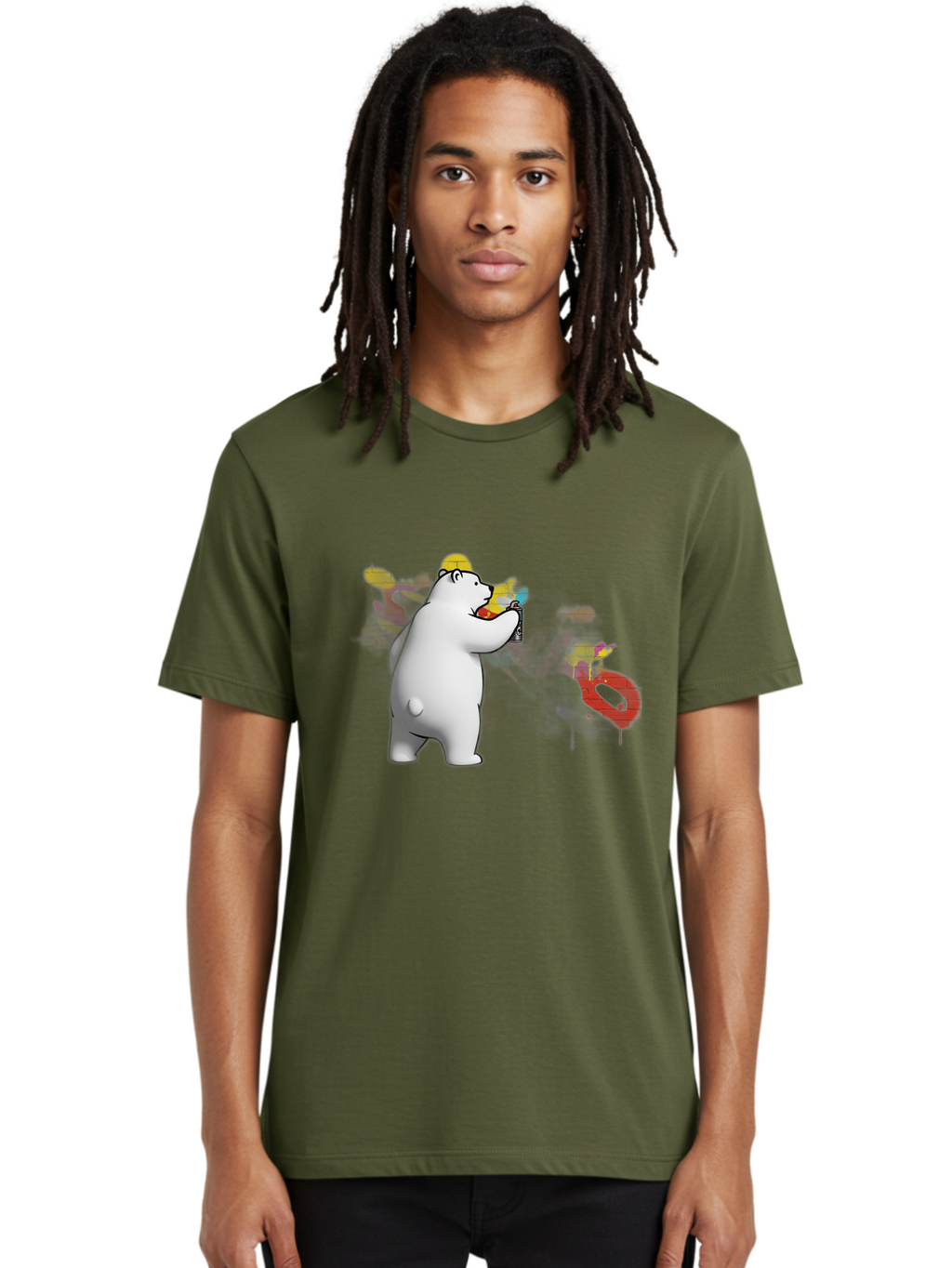 Polar-Bear-Spray-Painting Men'S Graphic Tee, 100% Cotton, Comfortable Casual Summer Wear, Machine Washable, Vintage Camera, Old Camera, Antique Camera, Black Camera, Classic Photography, Photography Equipment, Nostalgic Device, Film Camera, Baf412