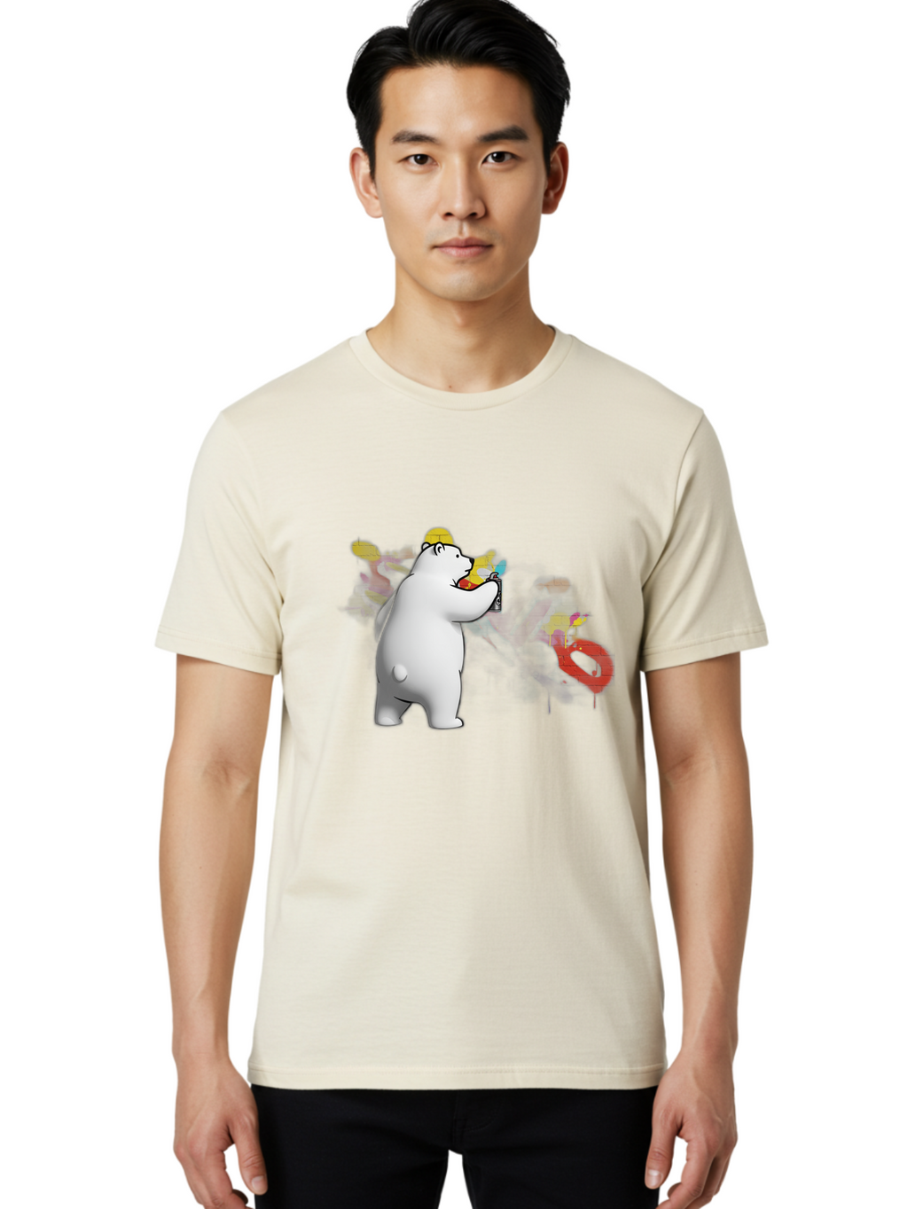 Polar-Bear-Spray-Painting Men'S Graphic Tee, 100% Cotton, Comfortable Casual Summer Wear, Machine Washable, Vintage Camera, Old Camera, Antique Camera, Black Camera, Classic Photography, Photography Equipment, Nostalgic Device, Film Camera, Baf412