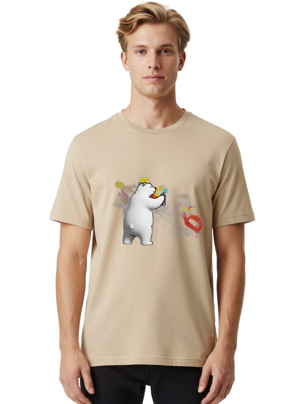 Polar-Bear-Spray-Painting Men'S Graphic Tee, 100% Cotton, Comfortable Casual Summer Wear, Machine Washable, Vintage Camera, Old Camera, Antique Camera, Black Camera, Classic Photography, Photography Equipment, Nostalgic Device, Film Camera, Baf412