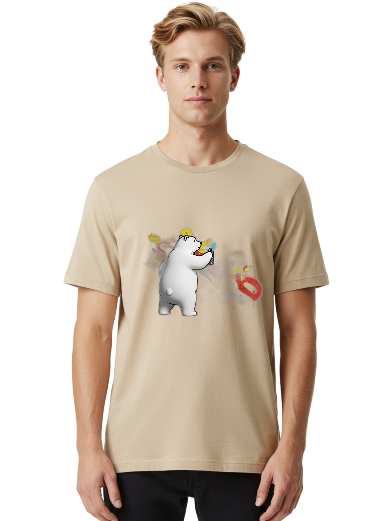 Polar-Bear-Spray-Painting Men'S Graphic Tee, 100% Cotton, Comfortable Casual Summer Wear, Machine Washable, Vintage Camera, Old Camera, Antique Camera, Black Camera, Classic Photography, Photography Equipment, Nostalgic Device, Film Camera, Baf412