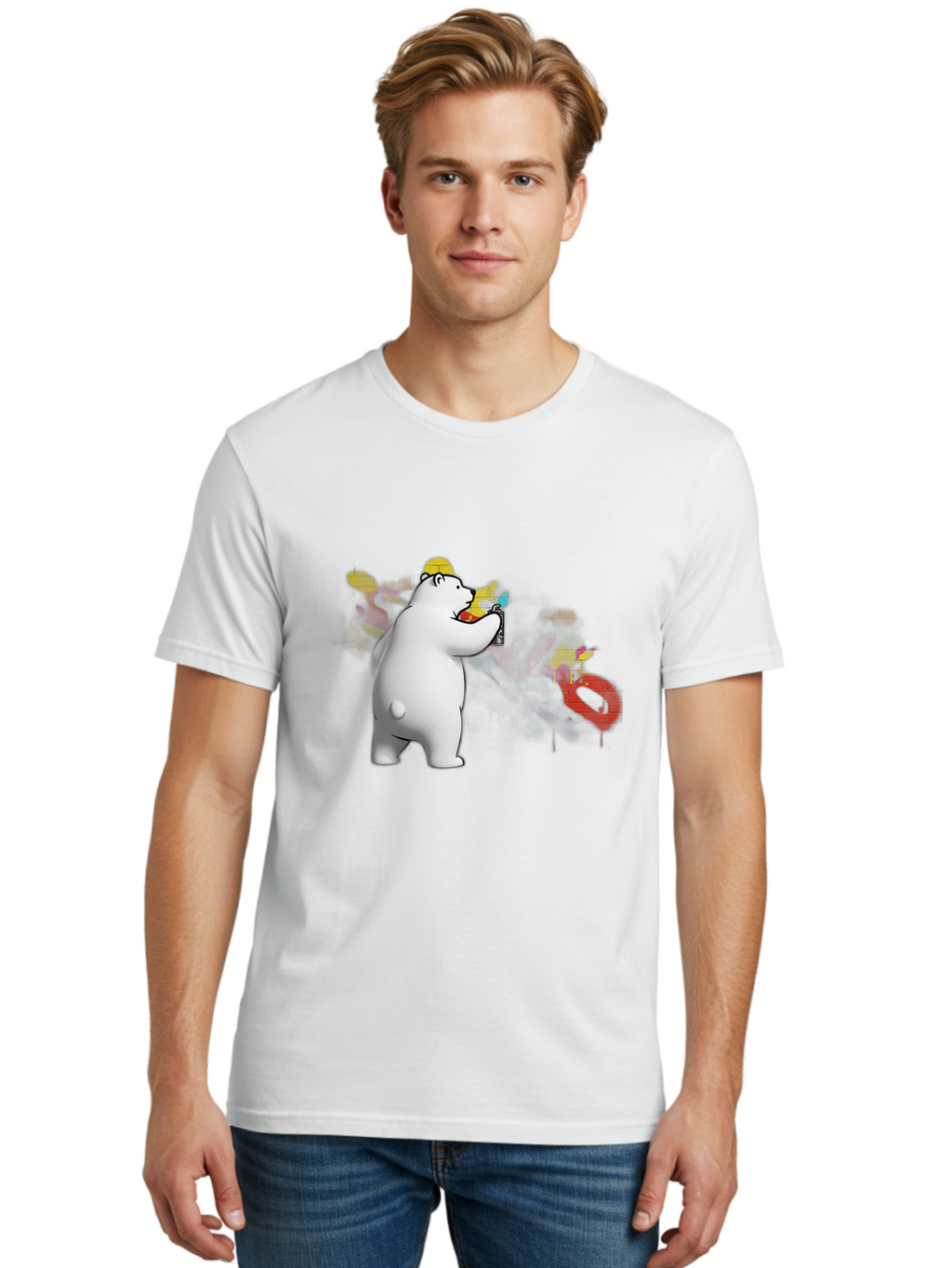 Polar-Bear-Spray-Painting Men'S Graphic Tee, 100% Cotton, Comfortable Casual Summer Wear, Machine Washable, Vintage Camera, Old Camera, Antique Camera, Black Camera, Classic Photography, Photography Equipment, Nostalgic Device, Film Camera, Baf412