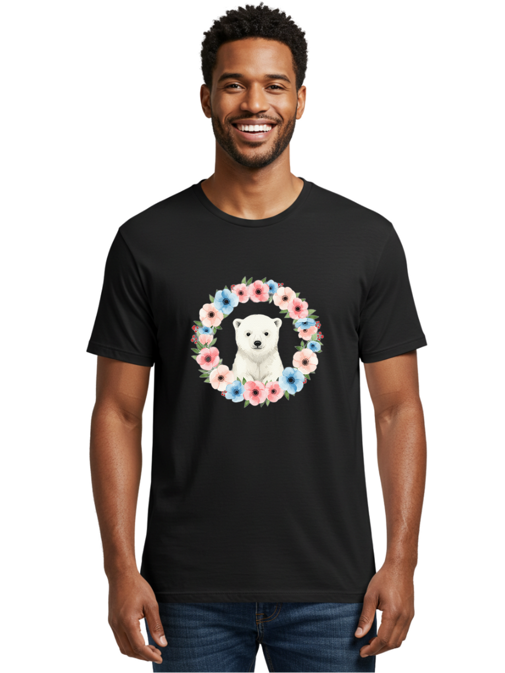 Polar-Bear-With-Flowers Men'S Graphic Tee, 100% Cotton, Comfortable Casual Summer Wear, Machine Washable, Vintage Camera, Old Camera, Antique Camera, Black Camera, Classic Photography, Photography Equipment, Nostalgic Device, Film Camera, Baf428