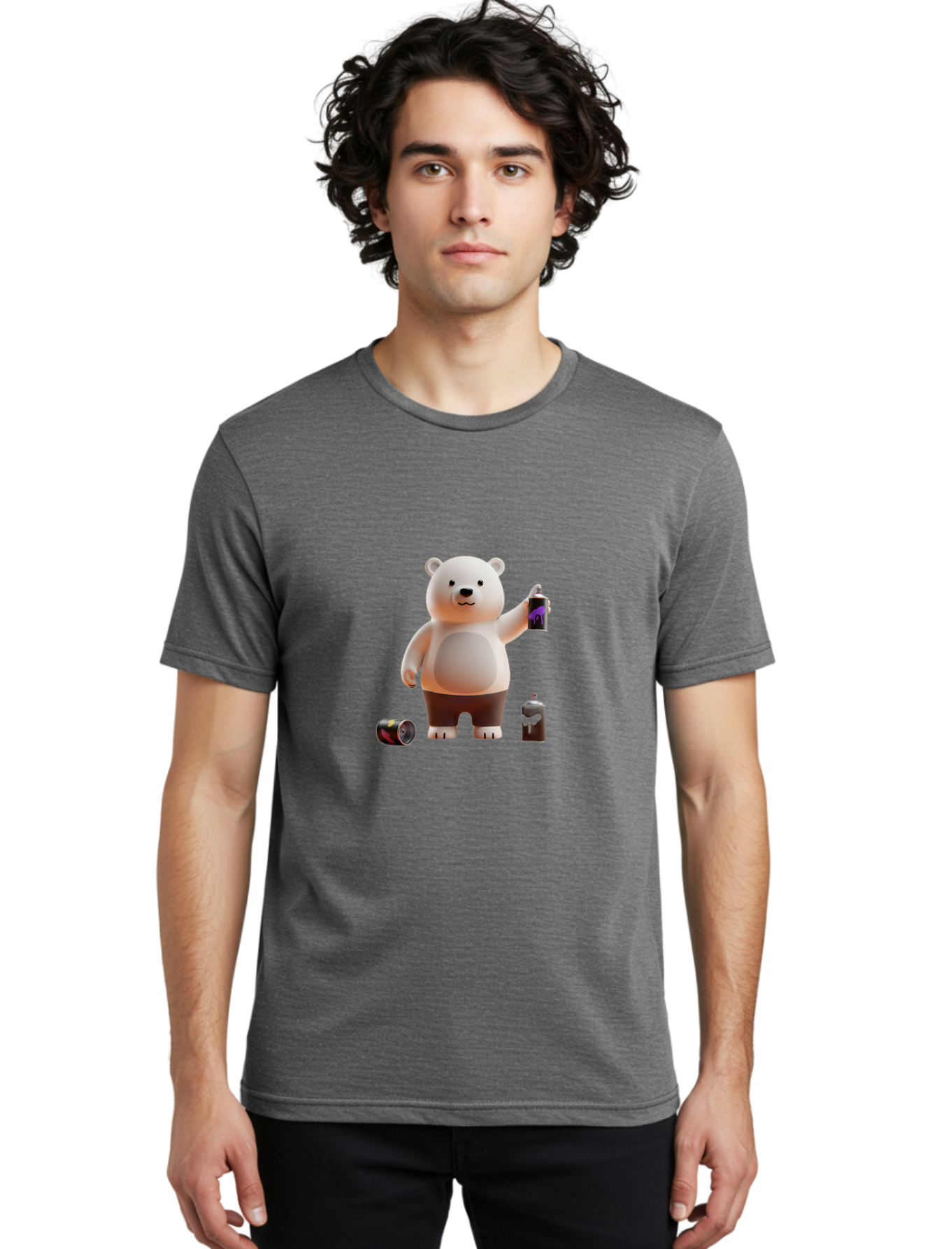 Polar-Bear-With-Spray-Paint Men'S Graphic Tee, 100% Cotton, Comfortable Casual Summer Wear, Machine Washable, Vintage Camera, Old Camera, Antique Camera, Black Camera, Classic Photography, Photography Equipment, Nostalgic Device, Film Camera, Baf429