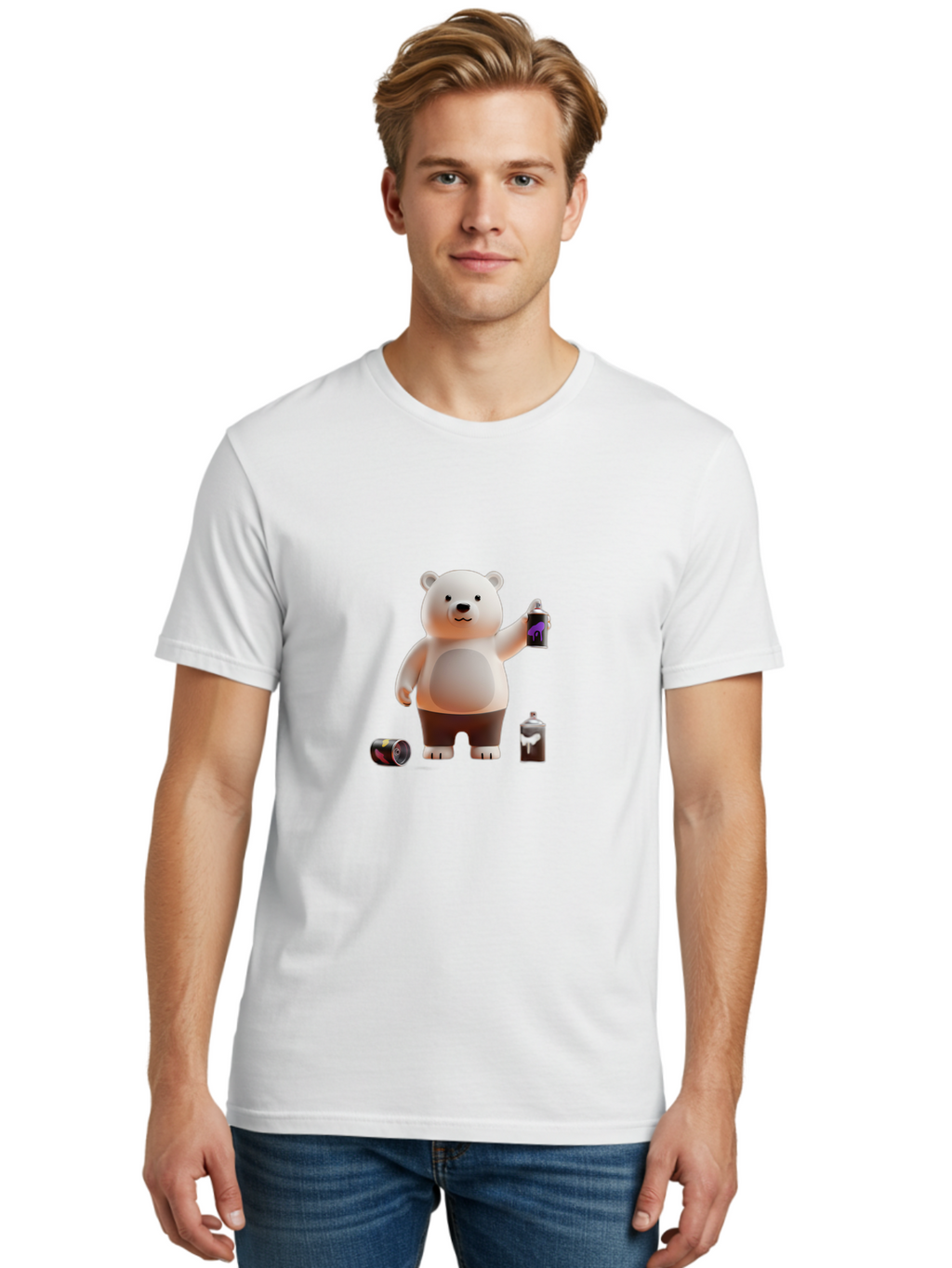 Polar-Bear-With-Spray-Paint Men'S Graphic Tee, 100% Cotton, Comfortable Casual Summer Wear, Machine Washable, Vintage Camera, Old Camera, Antique Camera, Black Camera, Classic Photography, Photography Equipment, Nostalgic Device, Film Camera, Baf429