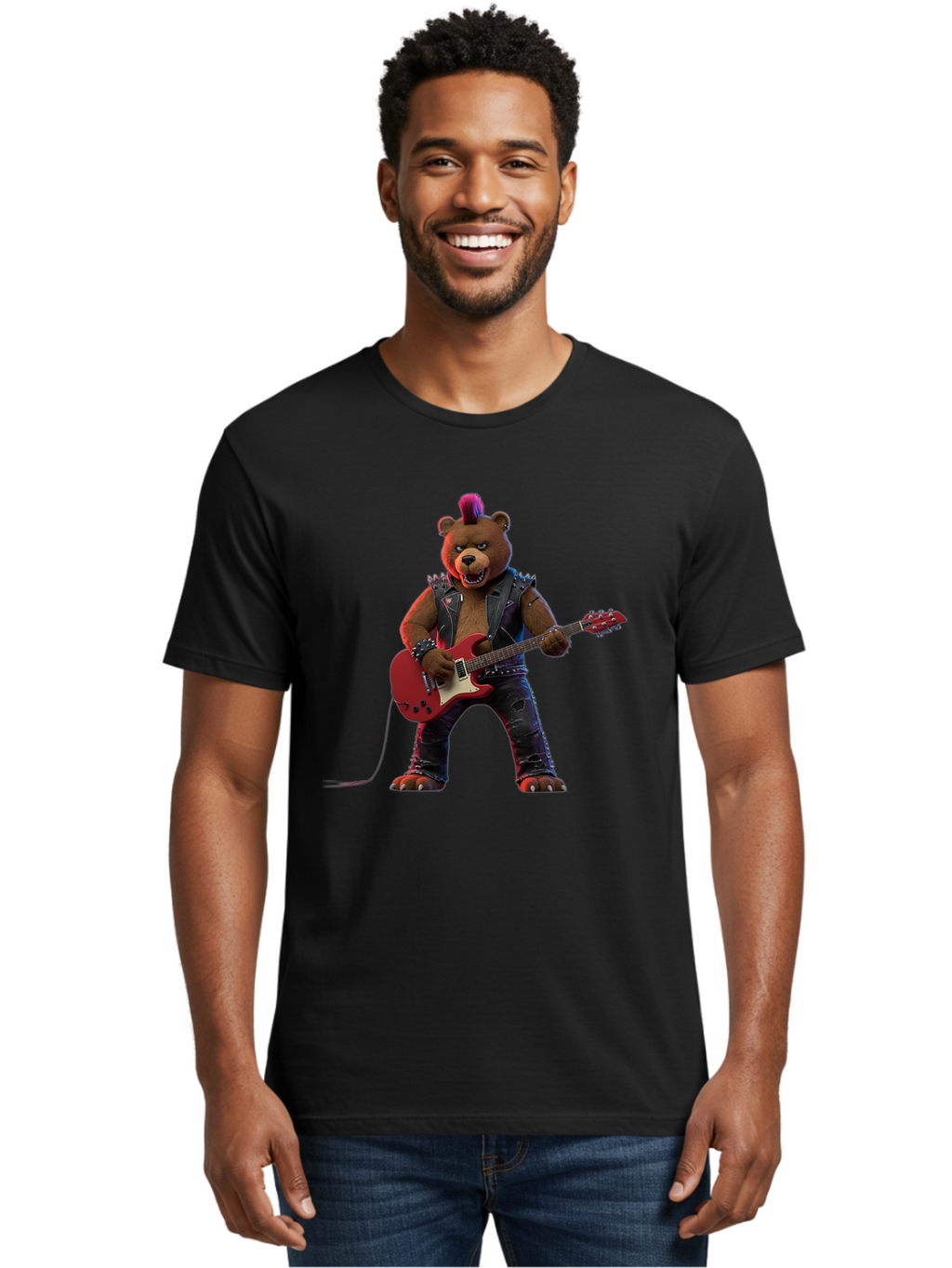 Punk-Bear-With-Guitar Men'S Graphic Tee, 100% Cotton, Comfortable Casual Summer Wear, Machine Washable, Vintage Camera, Old Camera, Antique Camera, Black Camera, Classic Photography, Photography Equipment, Nostalgic Device, Film Camera, Baf440