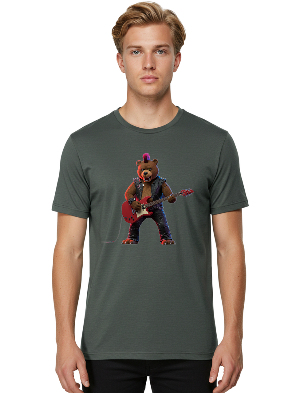 Punk-Bear-With-Guitar Men'S Graphic Tee, 100% Cotton, Comfortable Casual Summer Wear, Machine Washable, Vintage Camera, Old Camera, Antique Camera, Black Camera, Classic Photography, Photography Equipment, Nostalgic Device, Film Camera, Baf440