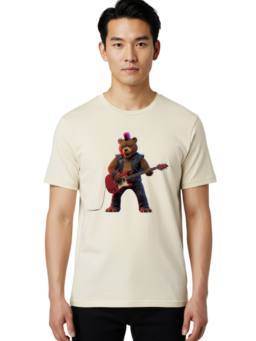 Punk-Bear-With-Guitar Men'S Graphic Tee, 100% Cotton, Comfortable Casual Summer Wear, Machine Washable, Vintage Camera, Old Camera, Antique Camera, Black Camera, Classic Photography, Photography Equipment, Nostalgic Device, Film Camera, Baf440
