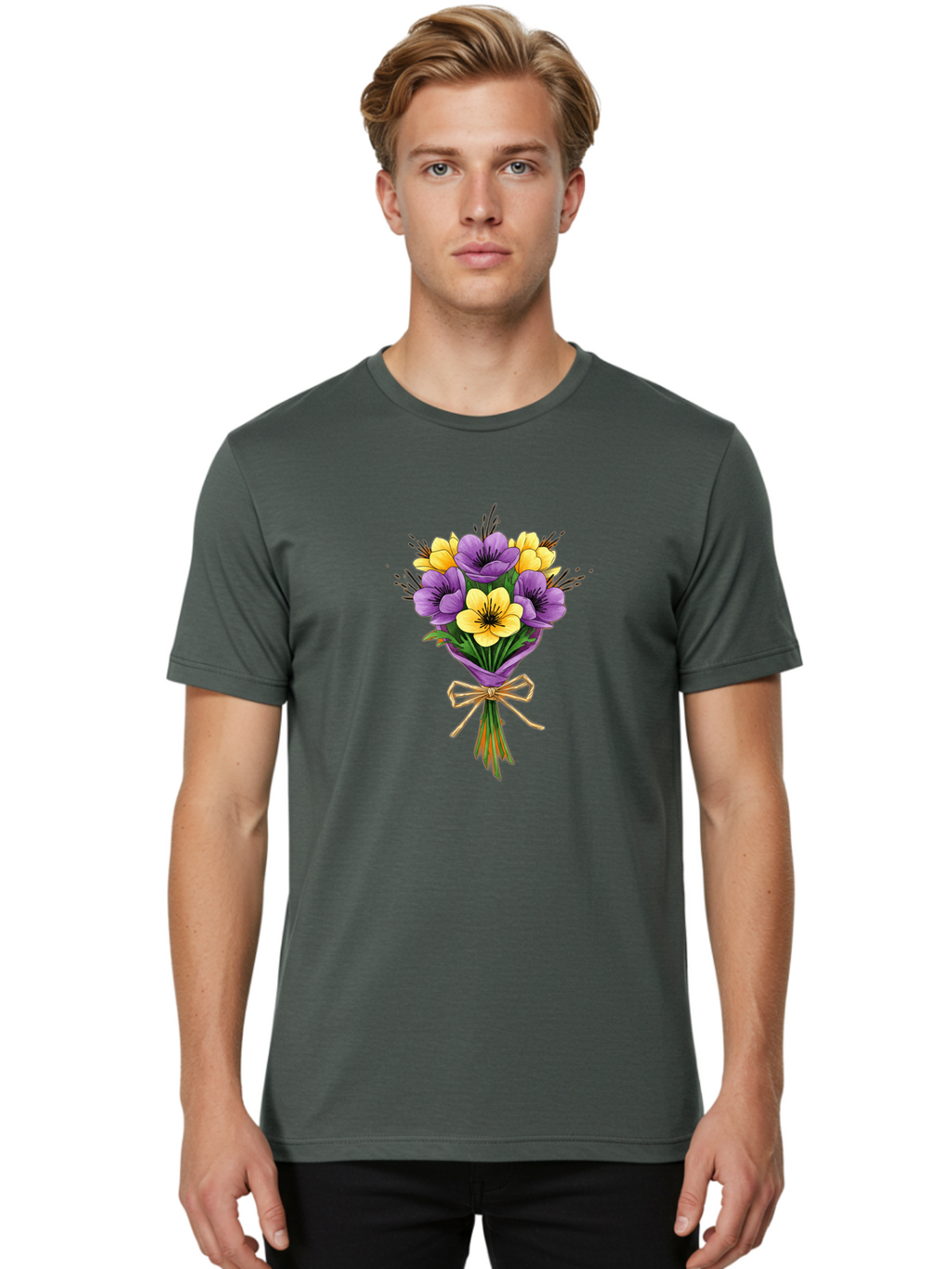 Purple-And-Yellow-Flowers Men'S Graphic Tee, 100% Cotton, Comfortable Casual Summer Wear, Machine Washable, Vintage Camera, Old Camera, Antique Camera, Black Camera, Classic Photography, Photography Equipment, Nostalgic Device, Film Camera, Baf444