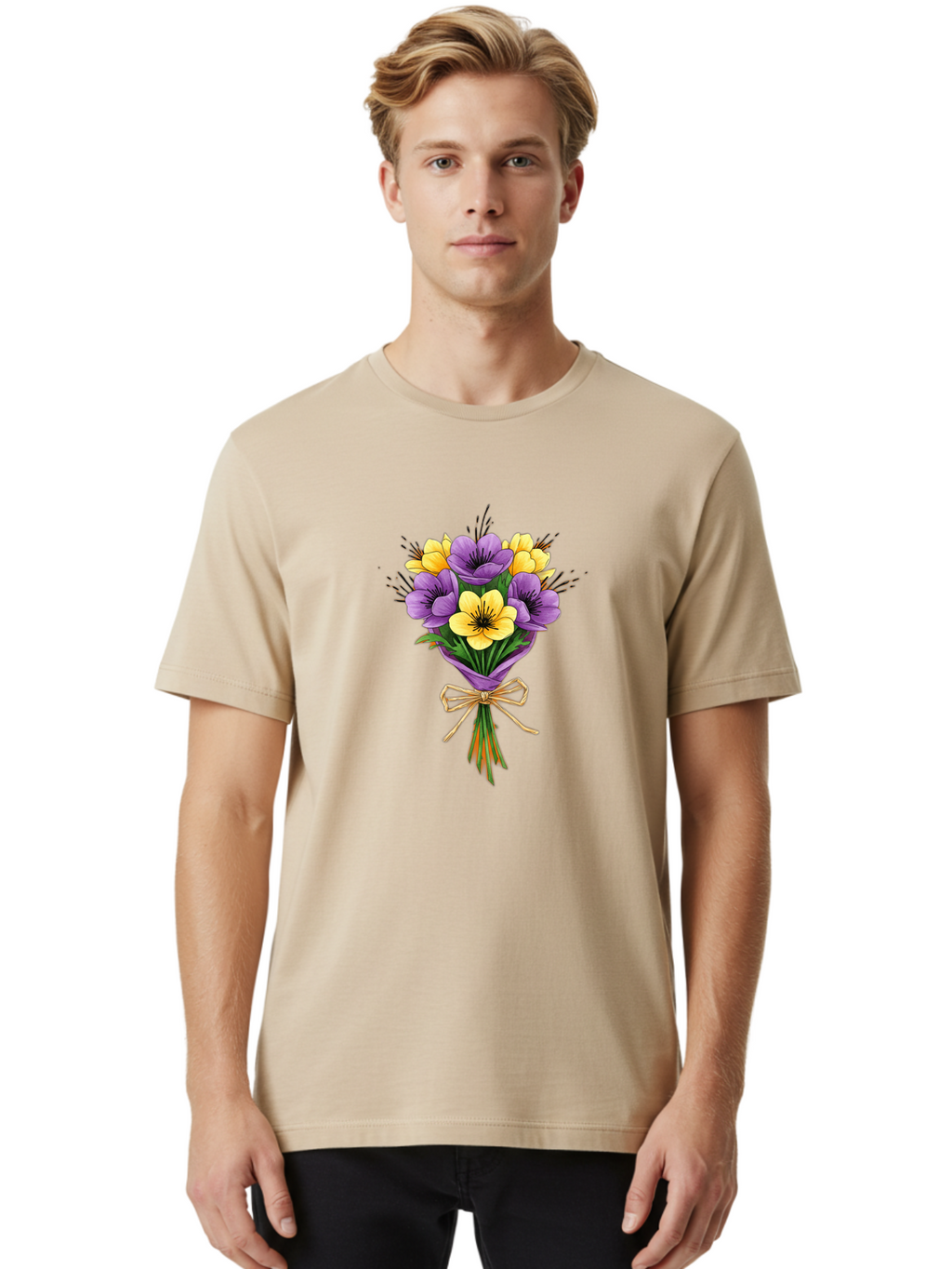 Purple-And-Yellow-Flowers Men'S Graphic Tee, 100% Cotton, Comfortable Casual Summer Wear, Machine Washable, Vintage Camera, Old Camera, Antique Camera, Black Camera, Classic Photography, Photography Equipment, Nostalgic Device, Film Camera, Baf444