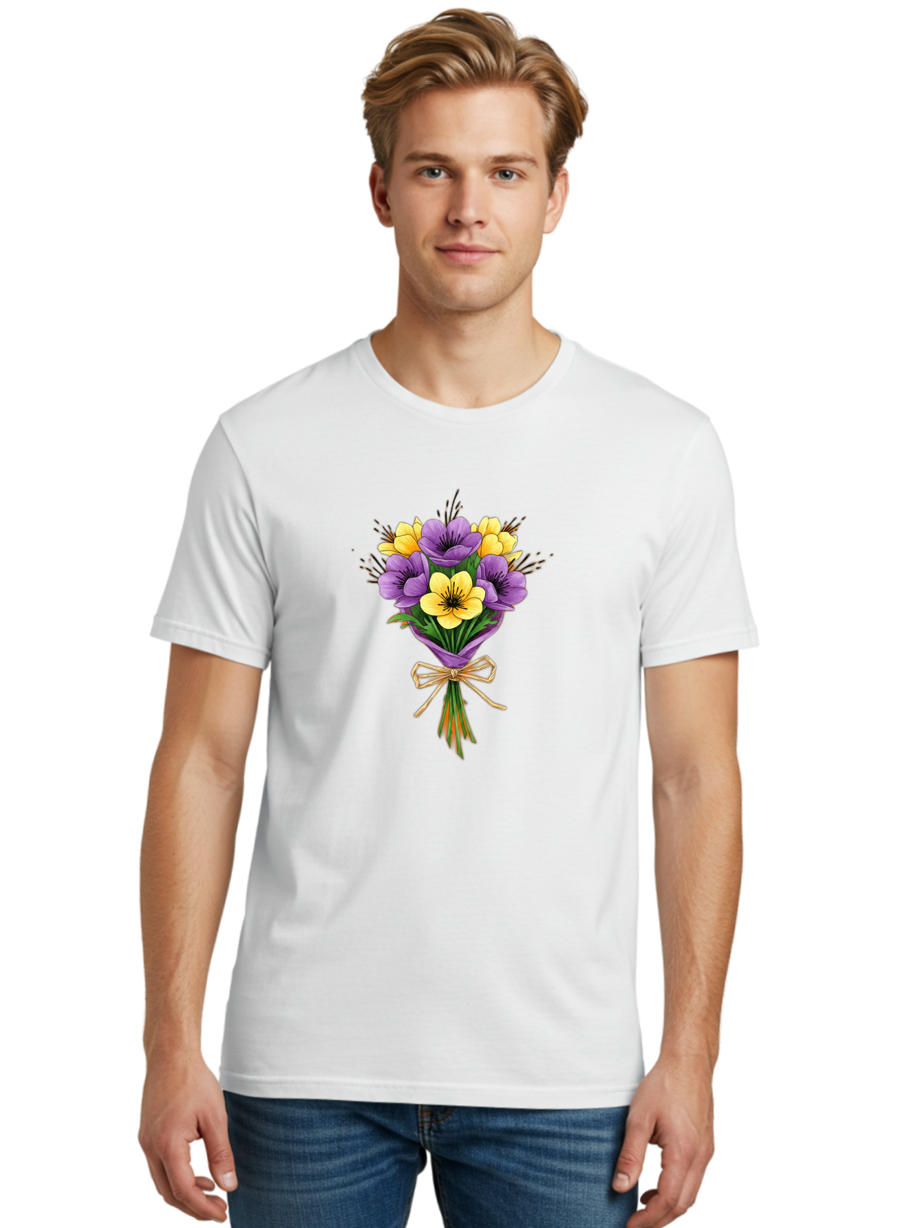 Purple-And-Yellow-Flowers Men'S Graphic Tee, 100% Cotton, Comfortable Casual Summer Wear, Machine Washable, Vintage Camera, Old Camera, Antique Camera, Black Camera, Classic Photography, Photography Equipment, Nostalgic Device, Film Camera, Baf444