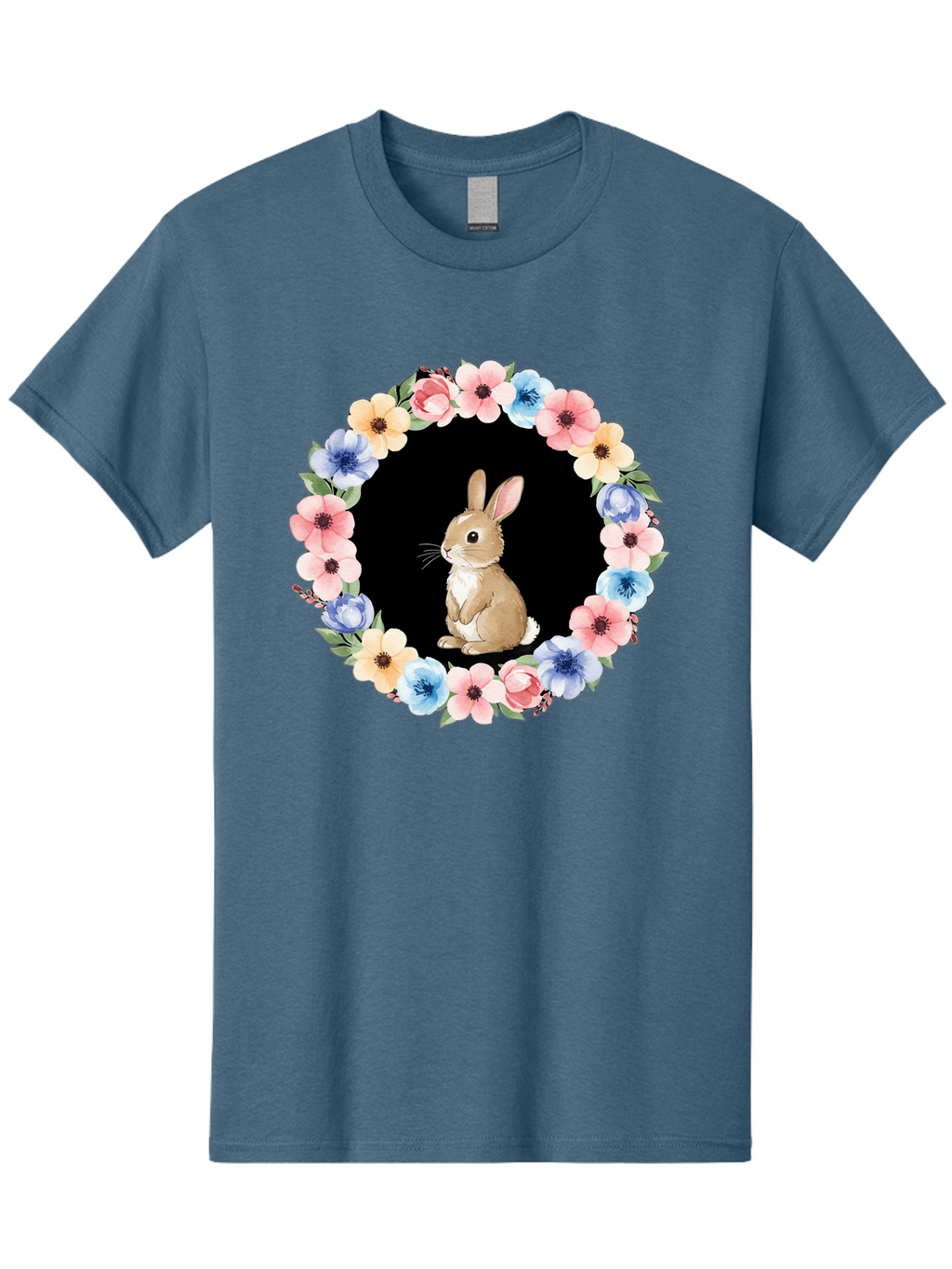 Rabbit-In-Floral-Circle Men'S Graphic Tee, 100% Cotton, Comfortable Casual Summer Wear, Machine Washable, Vintage Camera, Old Camera, Antique Camera, Black Camera, Classic Photography, Photography Equipment, Nostalgic Device, Film Camera, Baf448