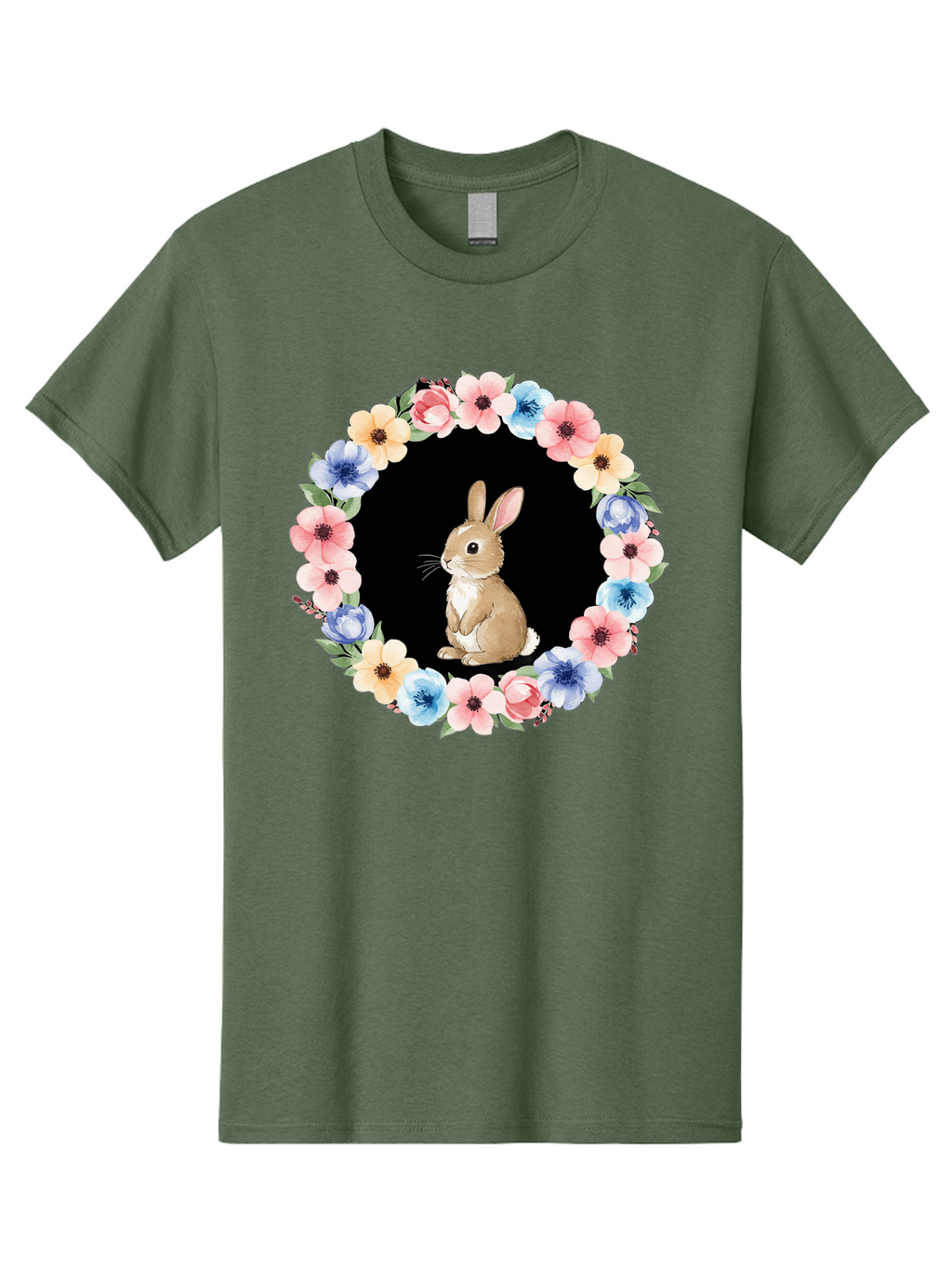 Rabbit-In-Floral-Circle Men'S Graphic Tee, 100% Cotton, Comfortable Casual Summer Wear, Machine Washable, Vintage Camera, Old Camera, Antique Camera, Black Camera, Classic Photography, Photography Equipment, Nostalgic Device, Film Camera, Baf448