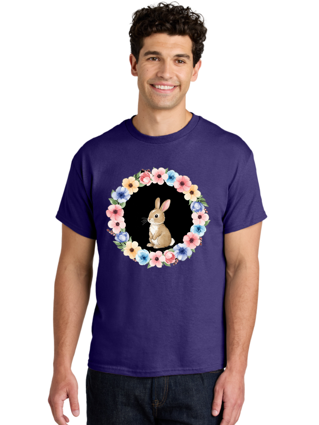 Rabbit-In-Floral-Circle Men'S Graphic Tee, 100% Cotton, Comfortable Casual Summer Wear, Machine Washable, Vintage Camera, Old Camera, Antique Camera, Black Camera, Classic Photography, Photography Equipment, Nostalgic Device, Film Camera, Baf448