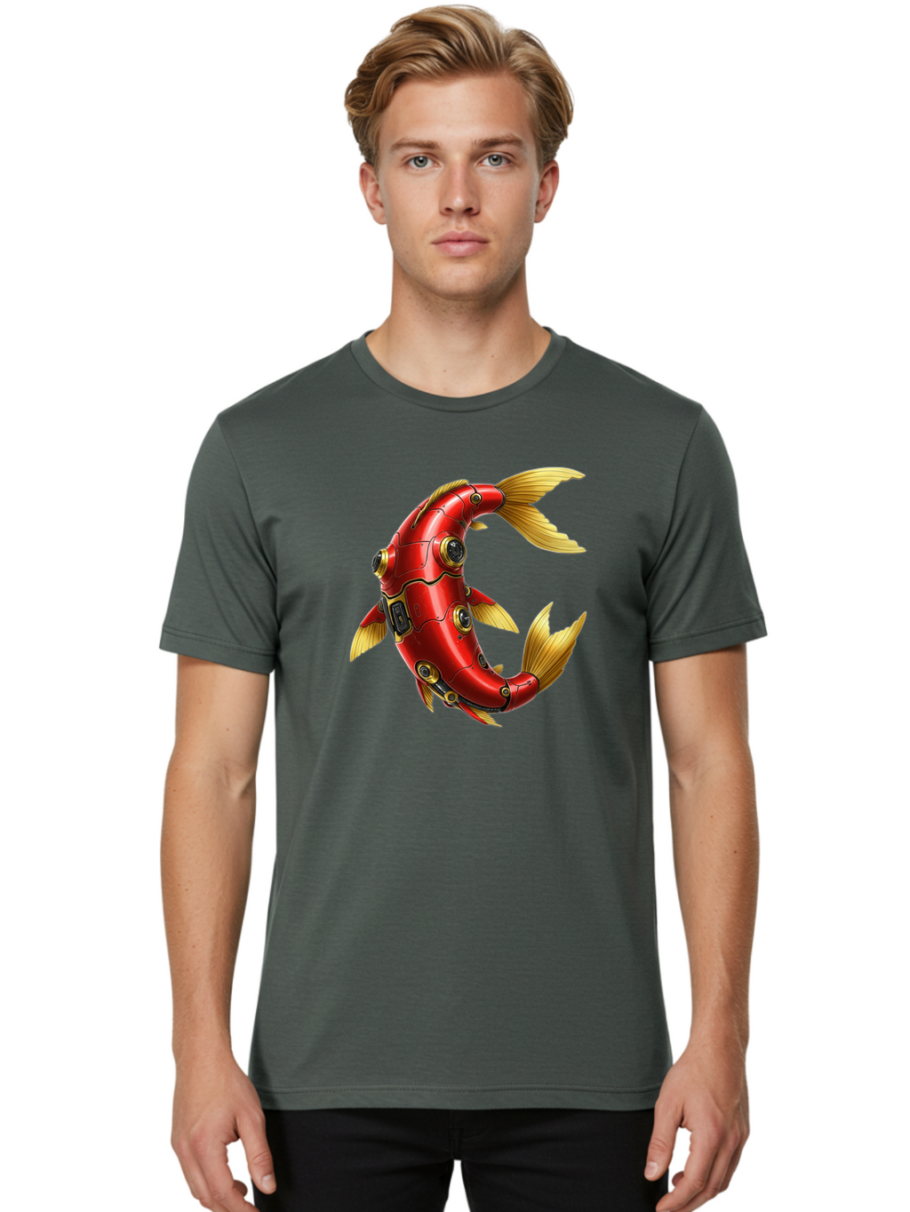 Red-Mechanical-Fish-1 Men'S Graphic Tee, 100% Cotton, Comfortable Casual Summer Wear, Machine Washable, Vintage Camera, Old Camera, Antique Camera, Black Camera, Classic Photography, Photography Equipment, Nostalgic Device, Film Camera, Baf457